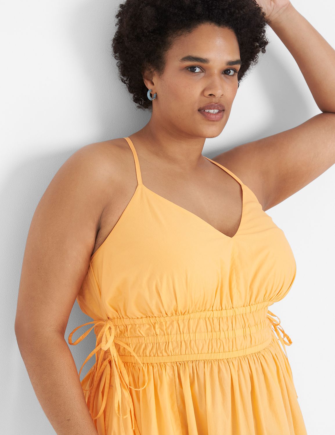 Sleeveless V Neck Strappy Ruched Wa | LaneBryant