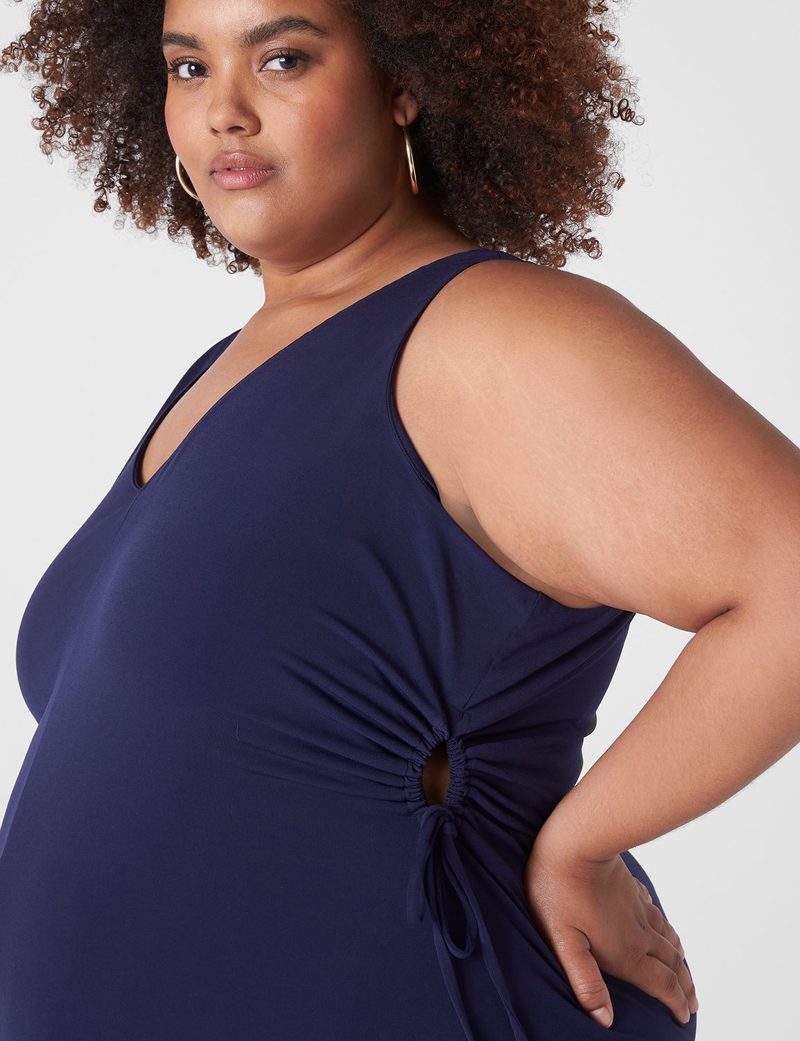 white christmas dresses Plus-Size Long Halter Prom Dress with Side Sash Navy / 3X main image 1