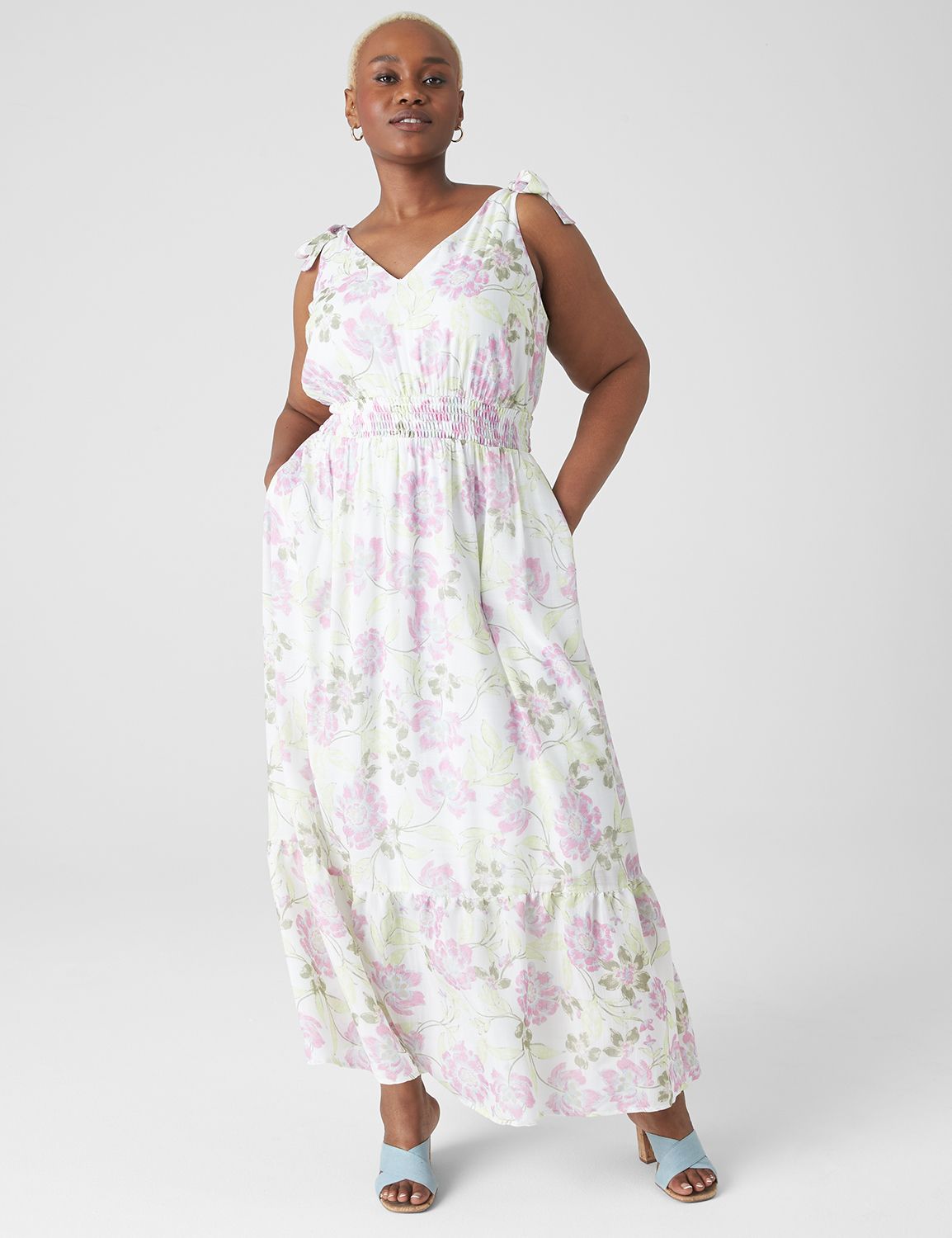 Sleeveless V Neck Tie Shoulder Maxi | LaneBryant