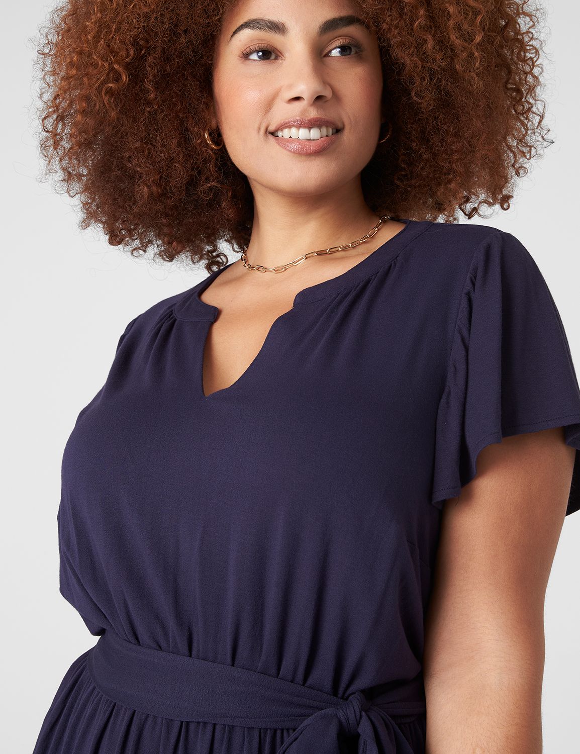 Cap Flutter V Neck Tiered Belted Kn Product Image 3
