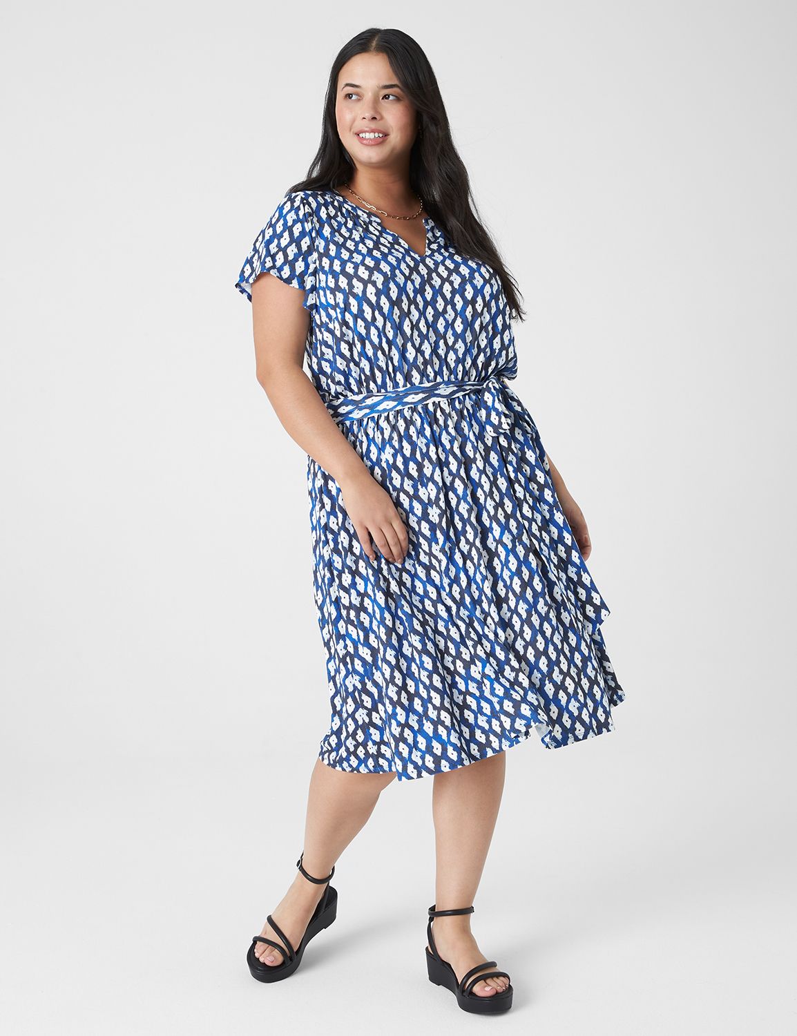 Flutter-Sleeve V-Neck Knit Swing Dress | LaneBryant