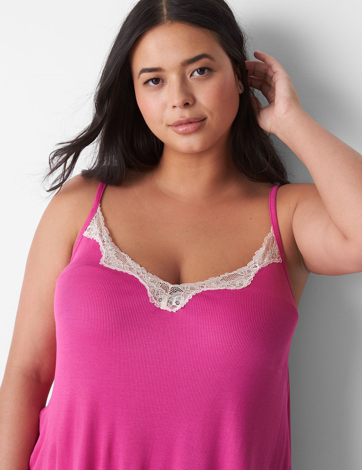 Drapey Rib Lace Trim Cami 1136512 F Product Image 3