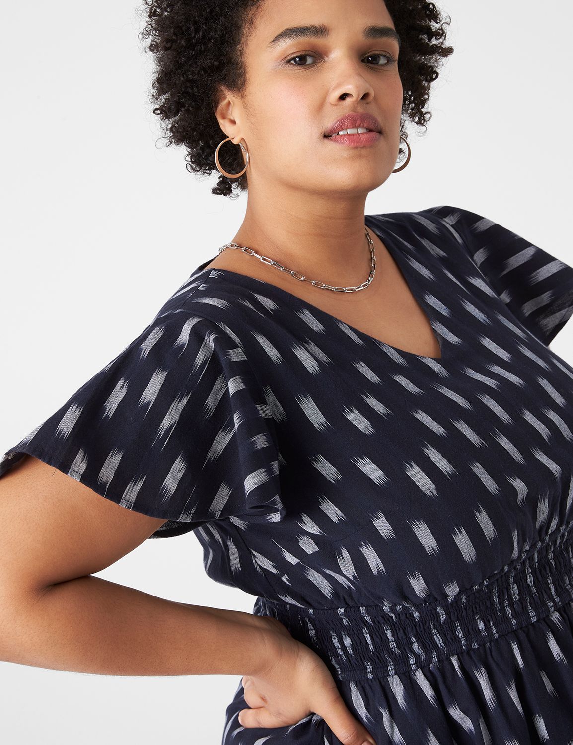 Flutter-Sleeve Smocked-Waist Fit & Flare Dress | LaneBryant