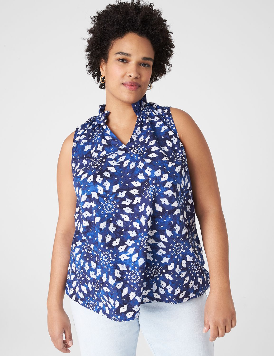 Classic Sleeveless Ruffle Neck Prin | LaneBryant