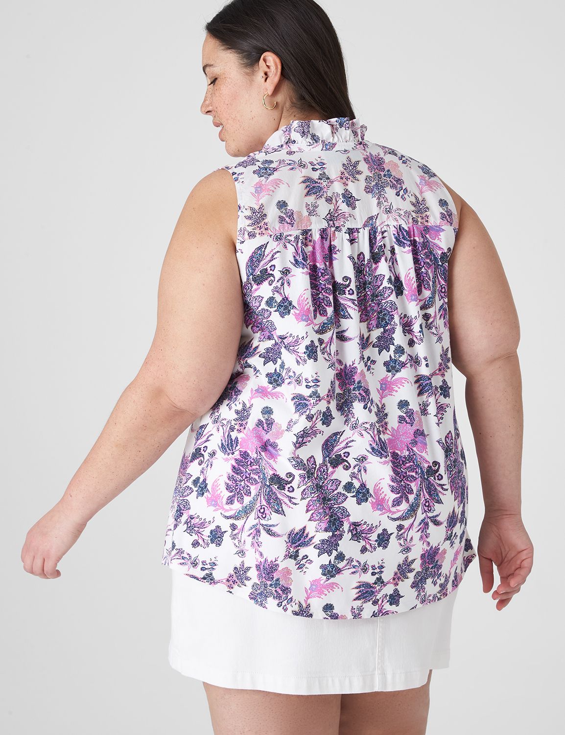 Classic Sleeveless Ruffle Neck Prin | LaneBryant