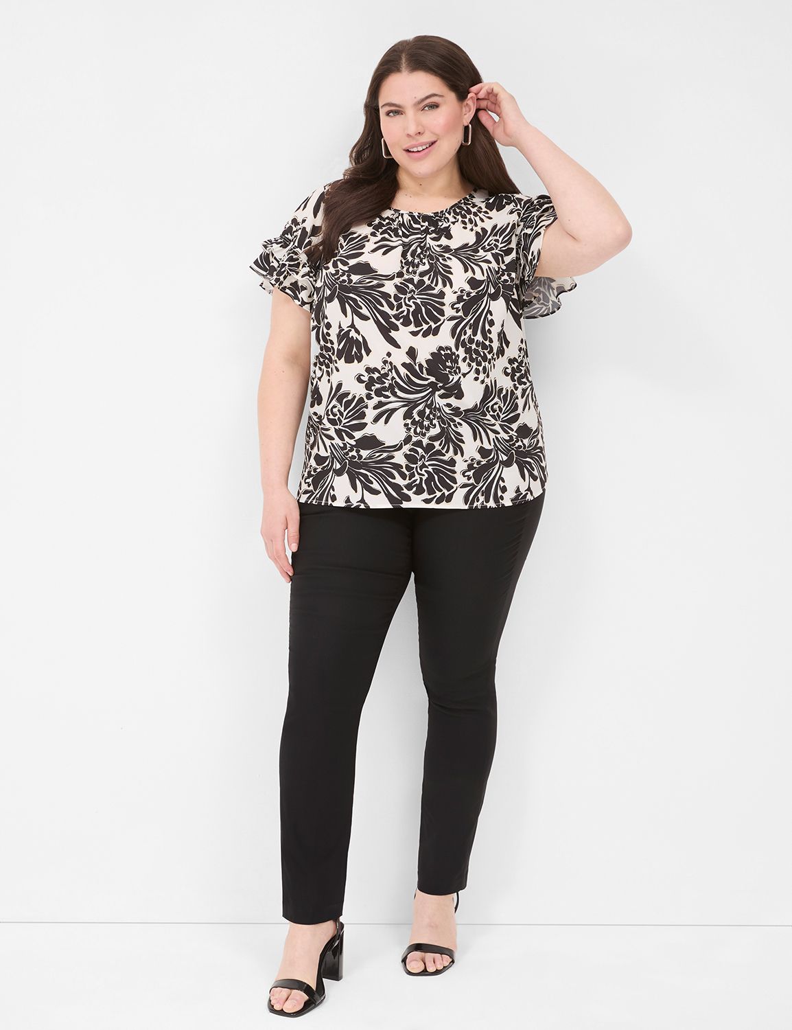 Flutter-Sleeve Crew-Neck Top | LaneBryant