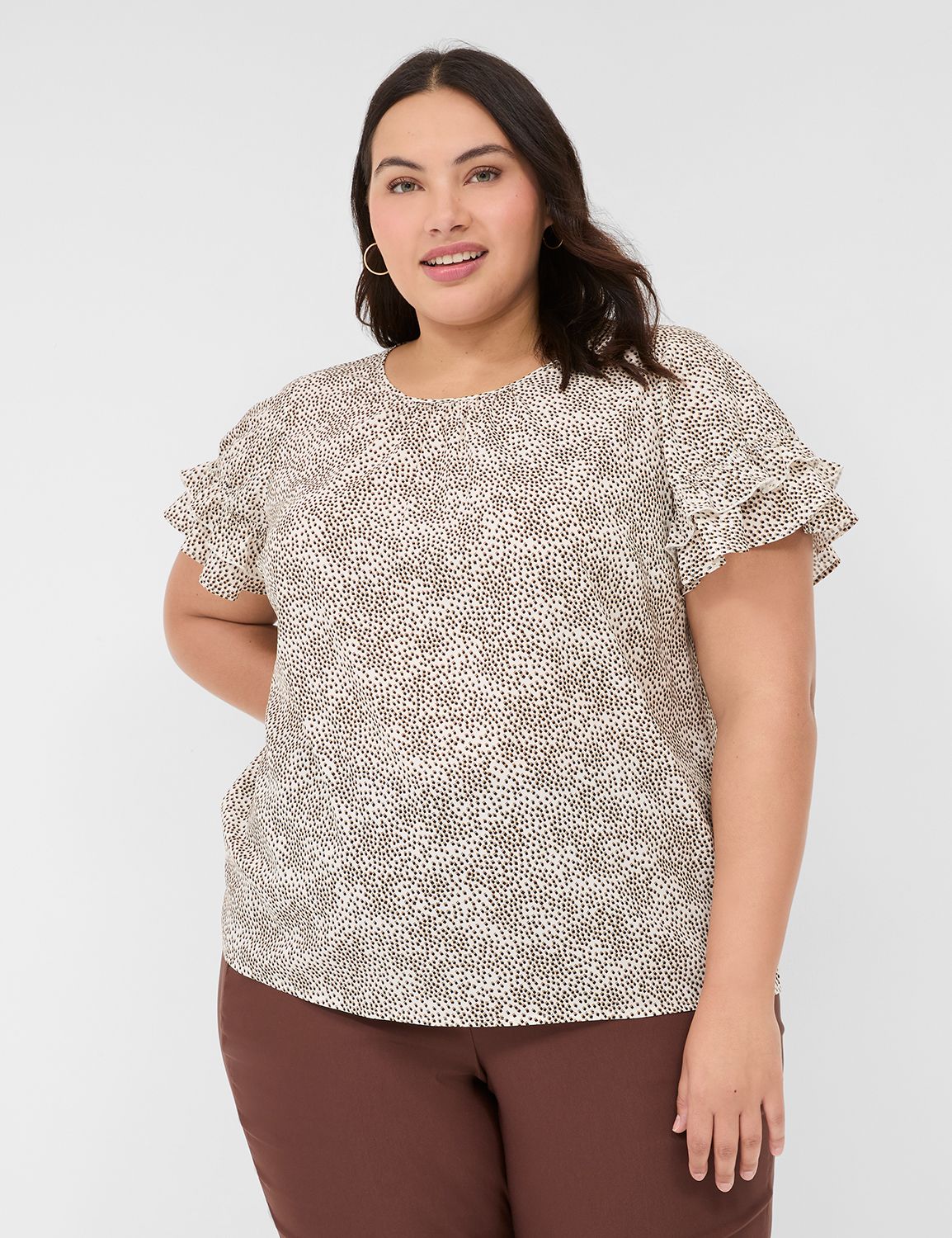 Flutter-Sleeve Crew-Neck Top