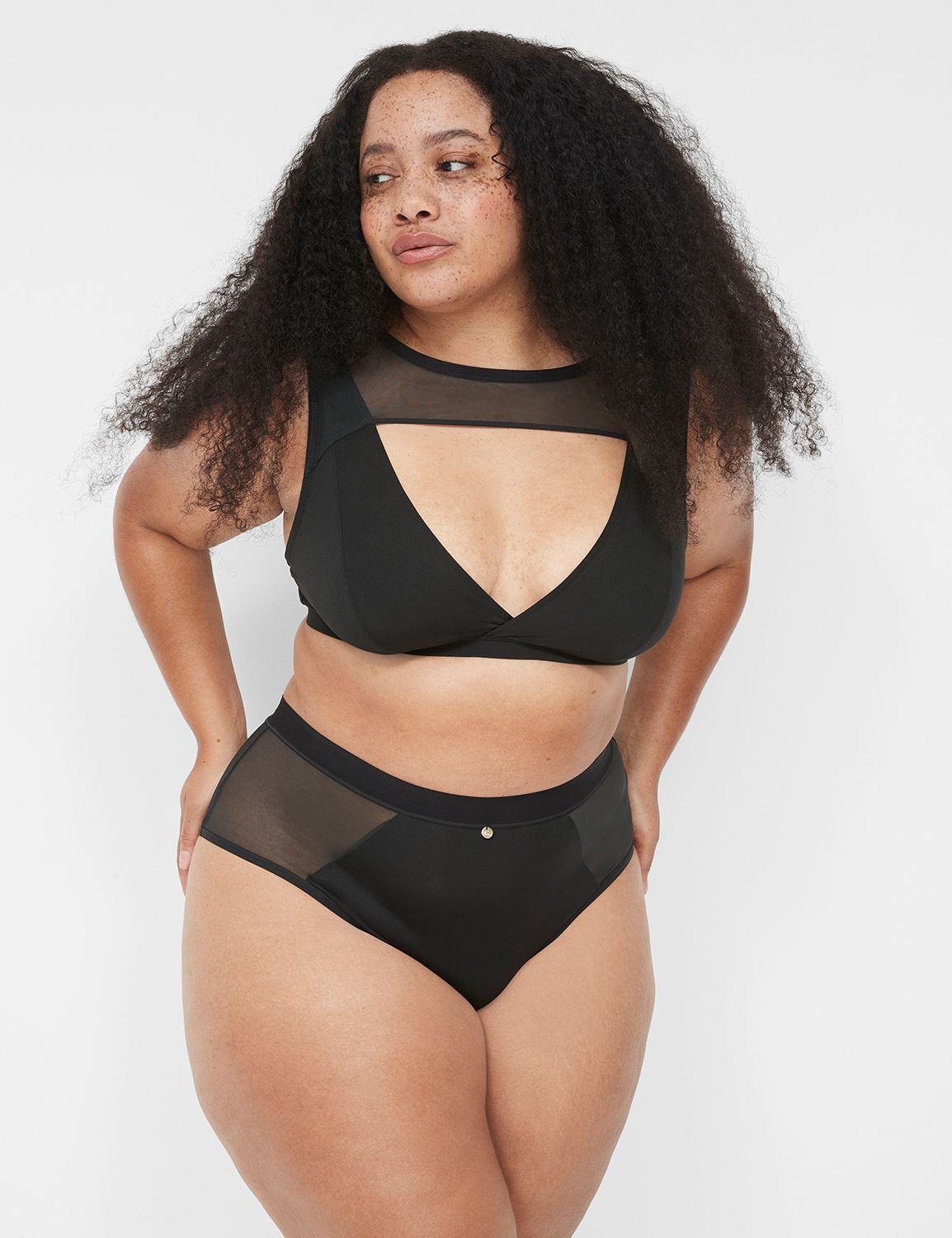 Plus Size - Marabou Cut Out Cheeky Panty - Mesh Black - Torrid