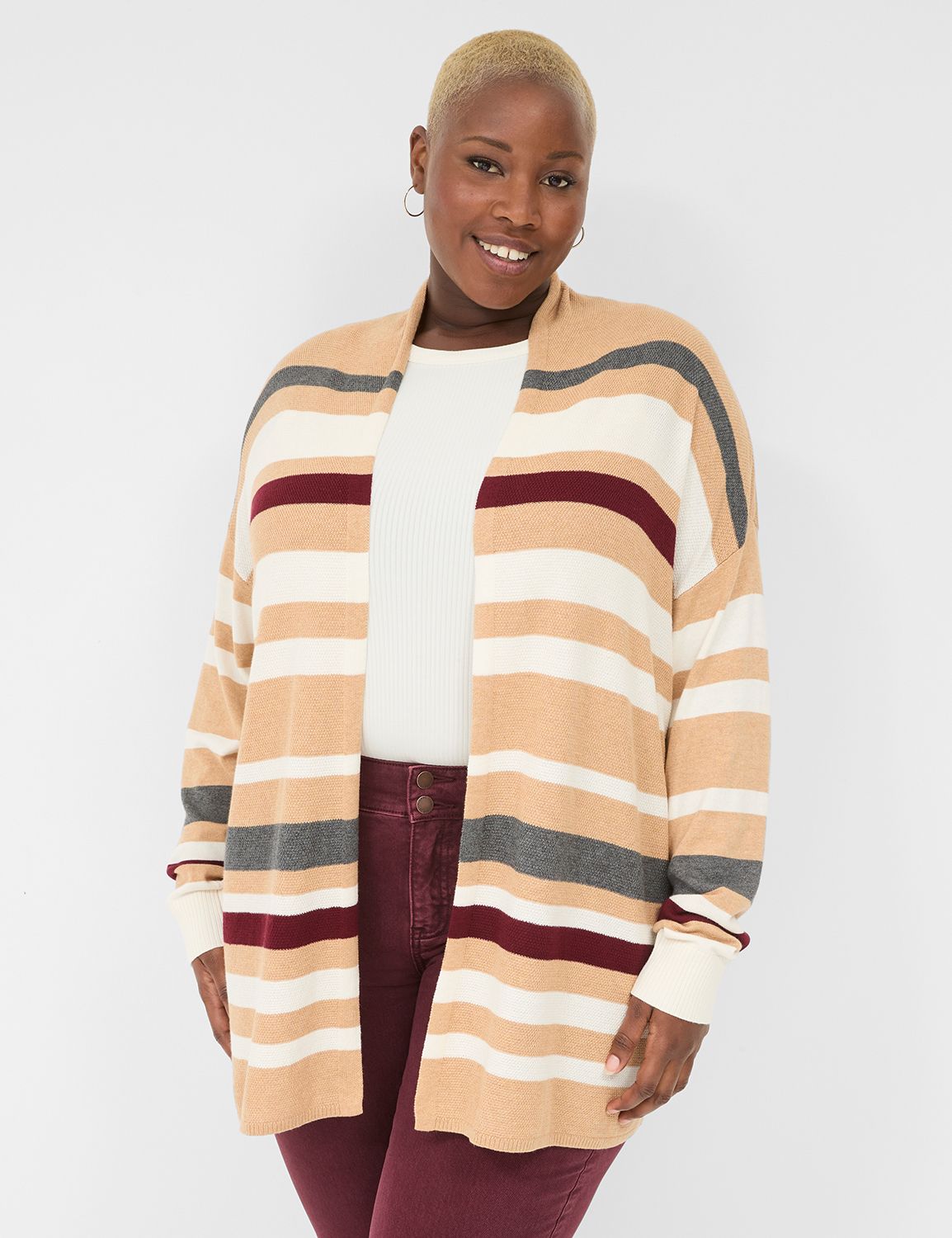 Striped Open Front Drape Cardigan LaneBryant