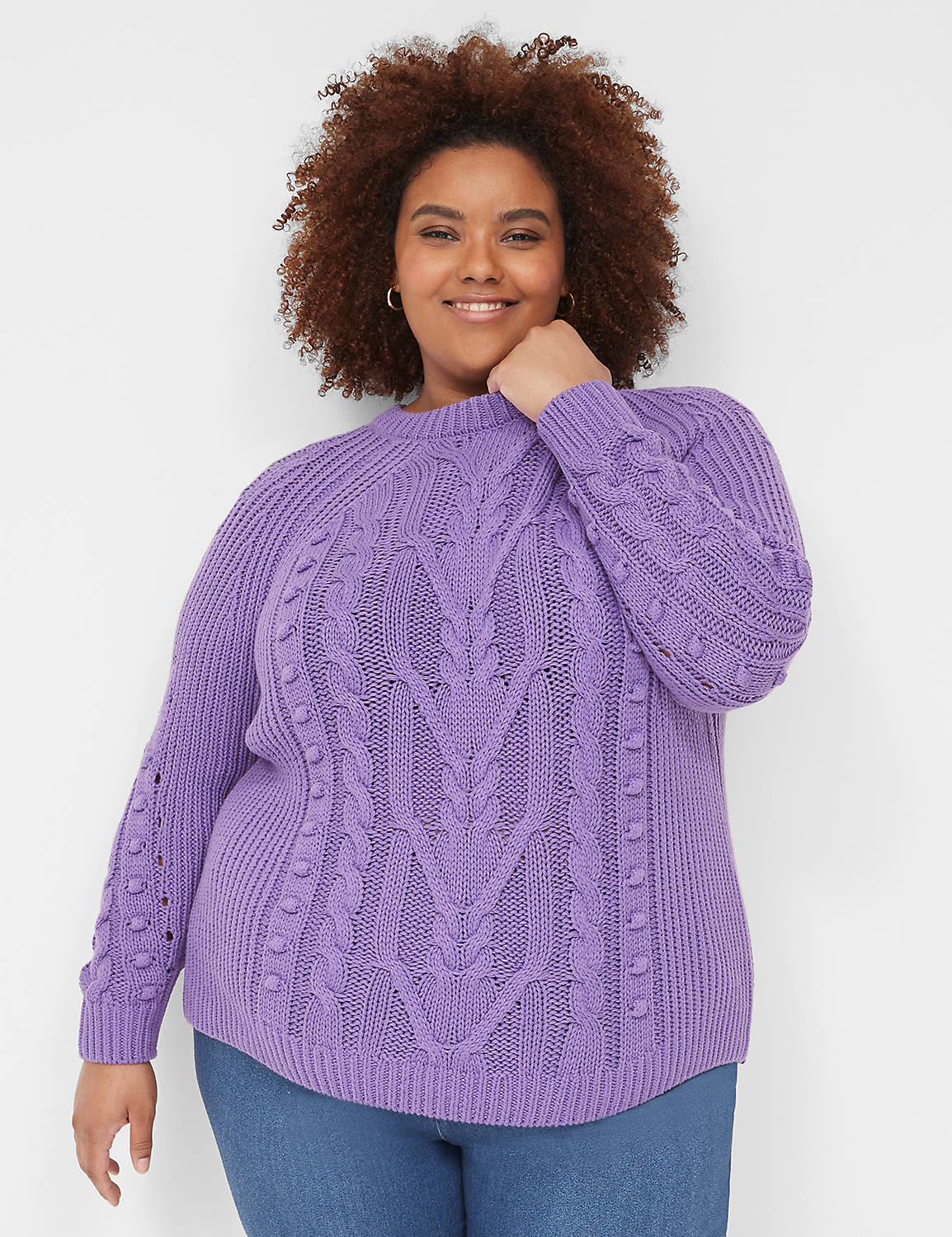 lane bryant crew-neck cable sweater 14/16 purple