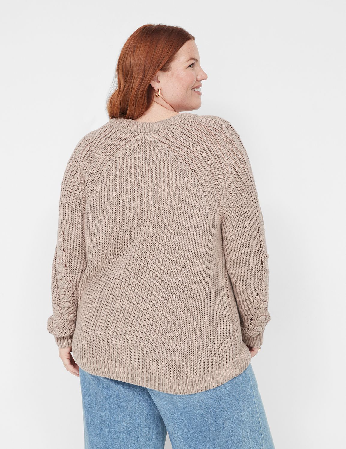 White Cable Knit Oversized Long Sleeve Crew-Neck Pullover Sweater