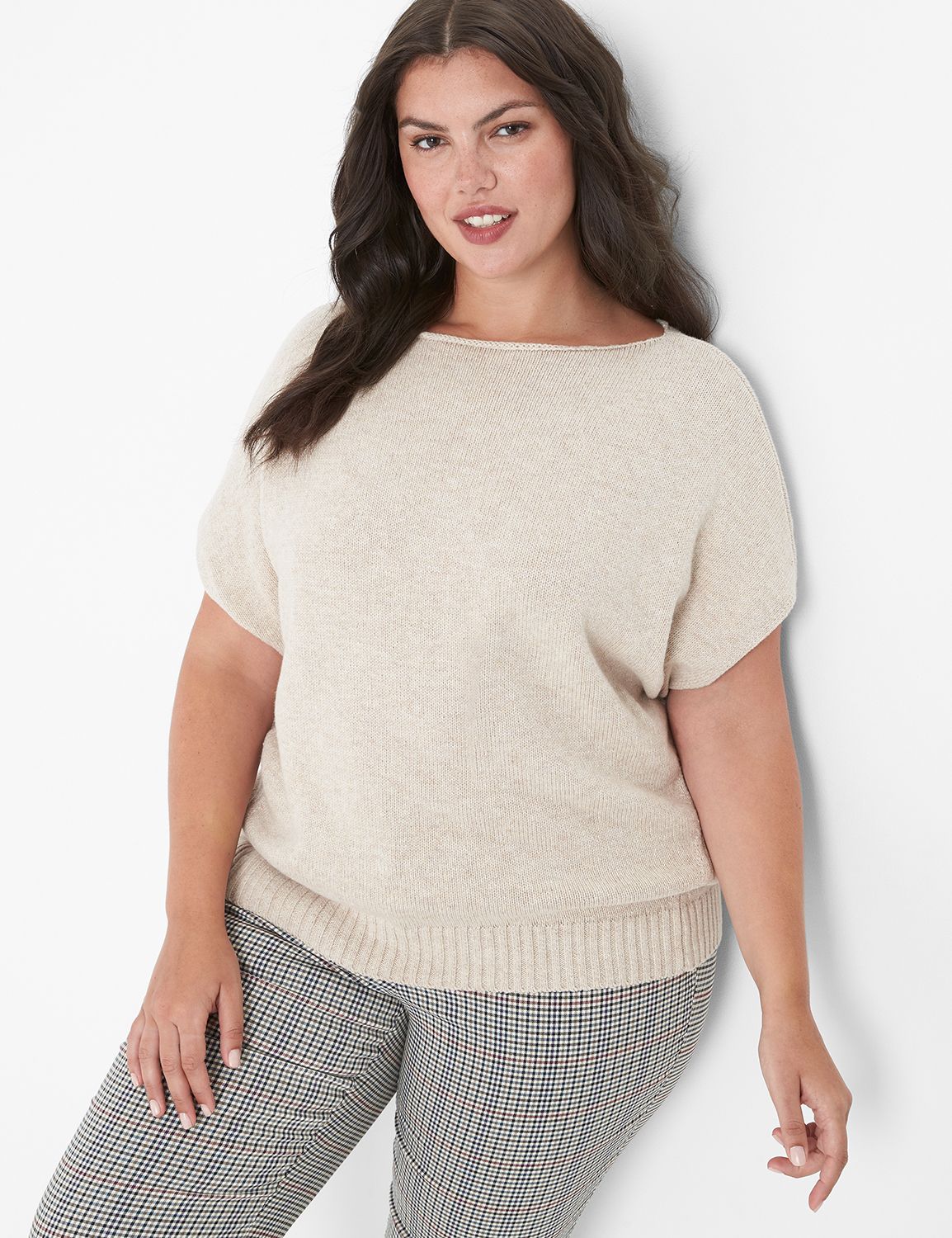 Relaxed Short-Sleeve Boatneck Pullover Sweater