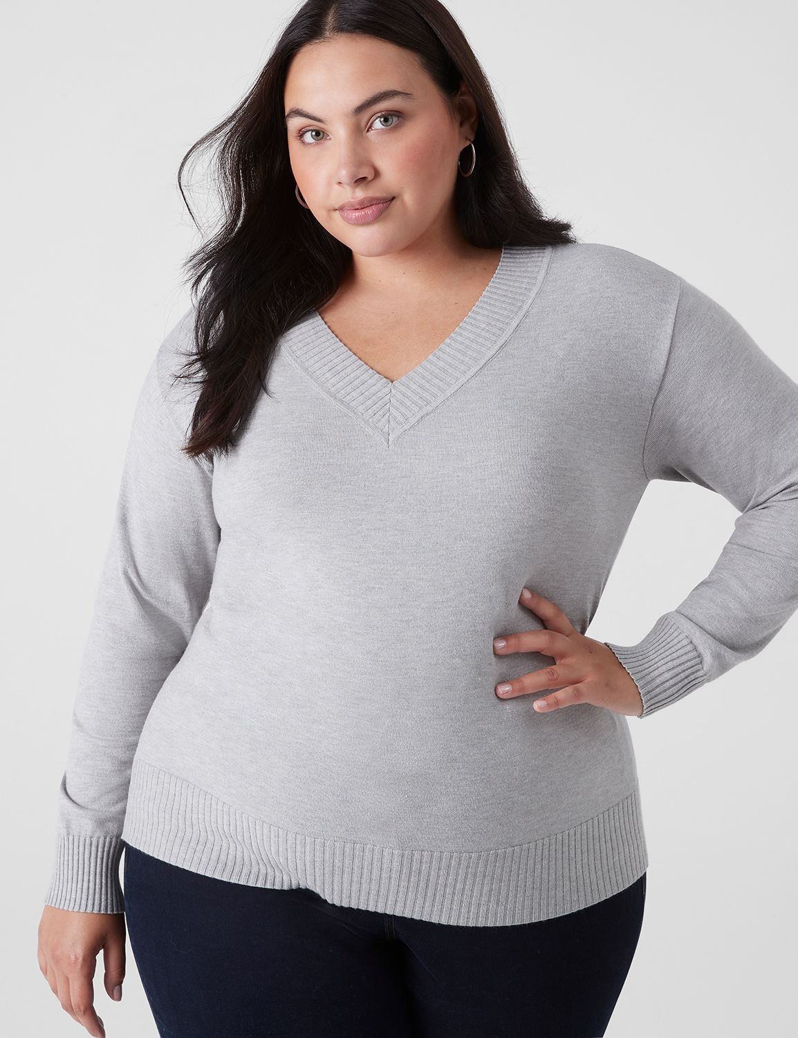 Classic Long Sleeve V-Neck Sweater | LaneBryant