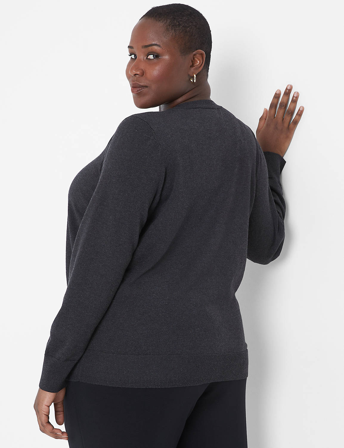Classic Long Sleeve Crew Neck Butto | LaneBryant