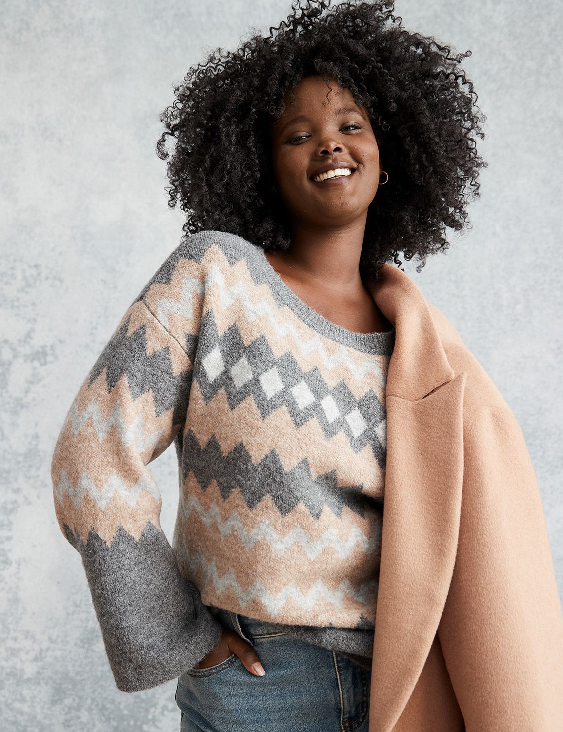 Bracelet-Sleeve Fair Isle Boatneck Sweater | LaneBryant