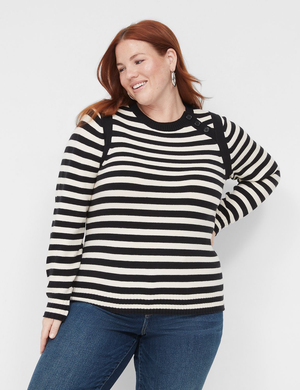 Classic Long Sleeve Stripe Button S | LaneBryant