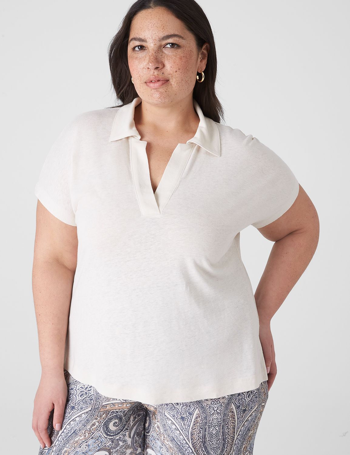 Relaxed Short Sleeve Dolman Polo Kn LaneBryant