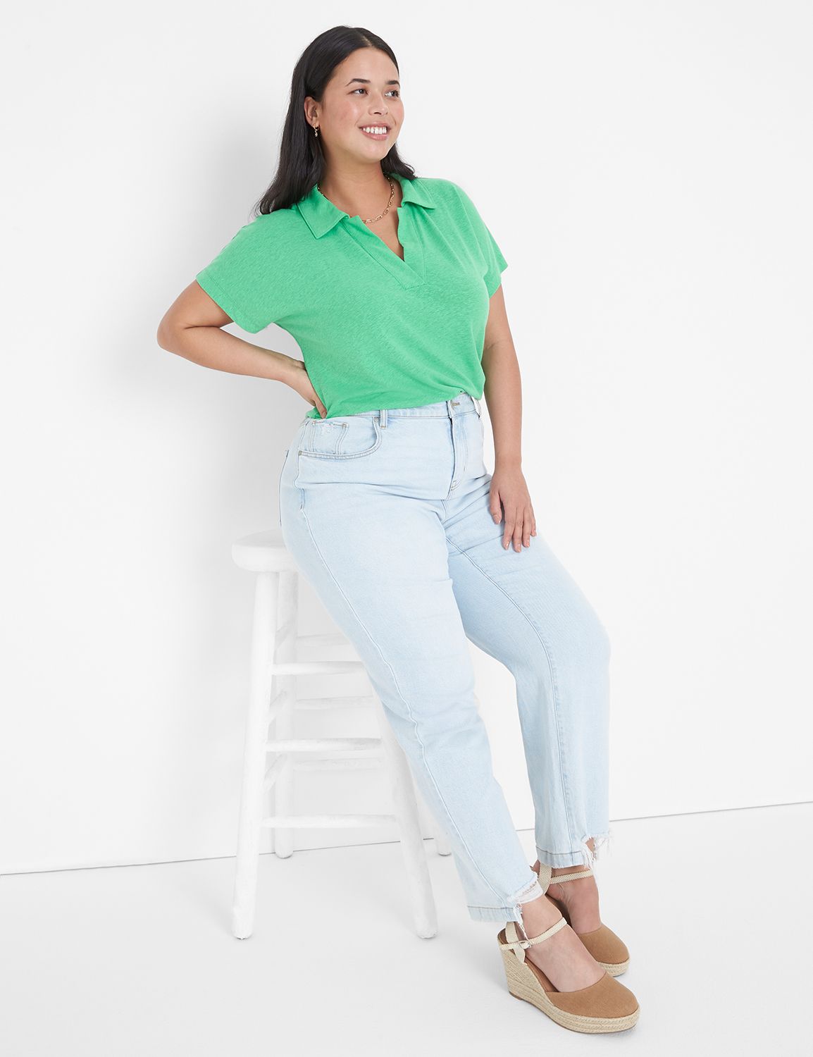 Relaxed Short Sleeve Dolman Polo Kn | LaneBryant