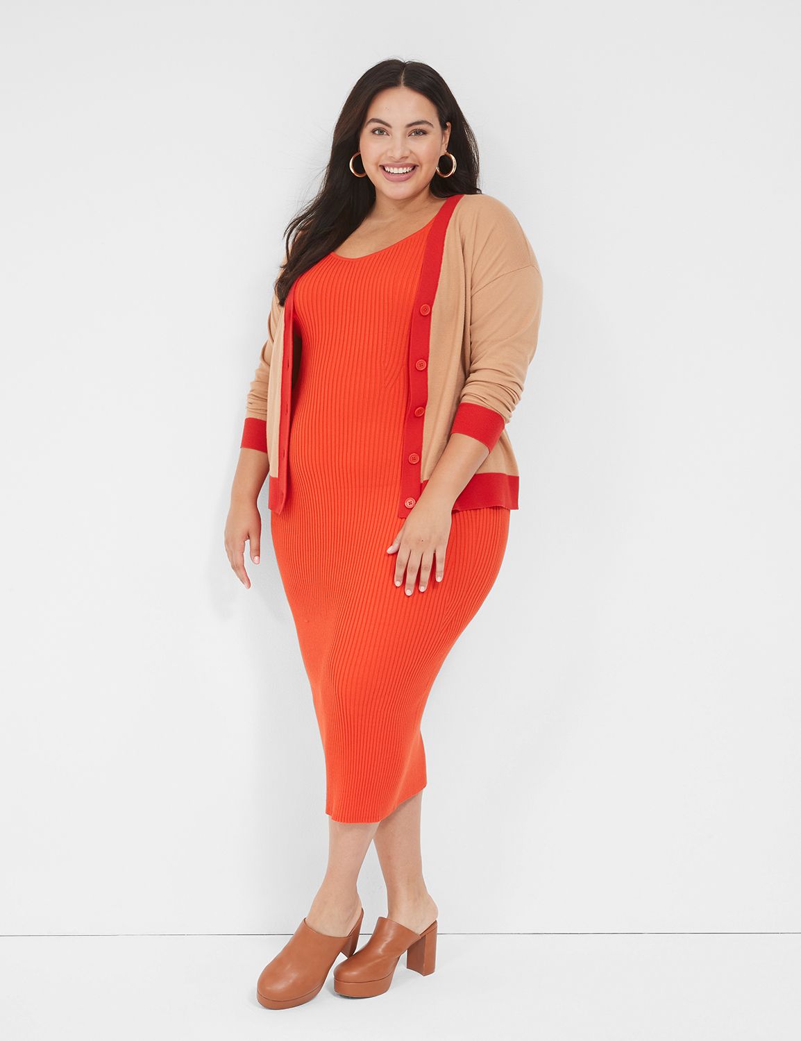 V-Neck Midi Bodycon Sweater Dress