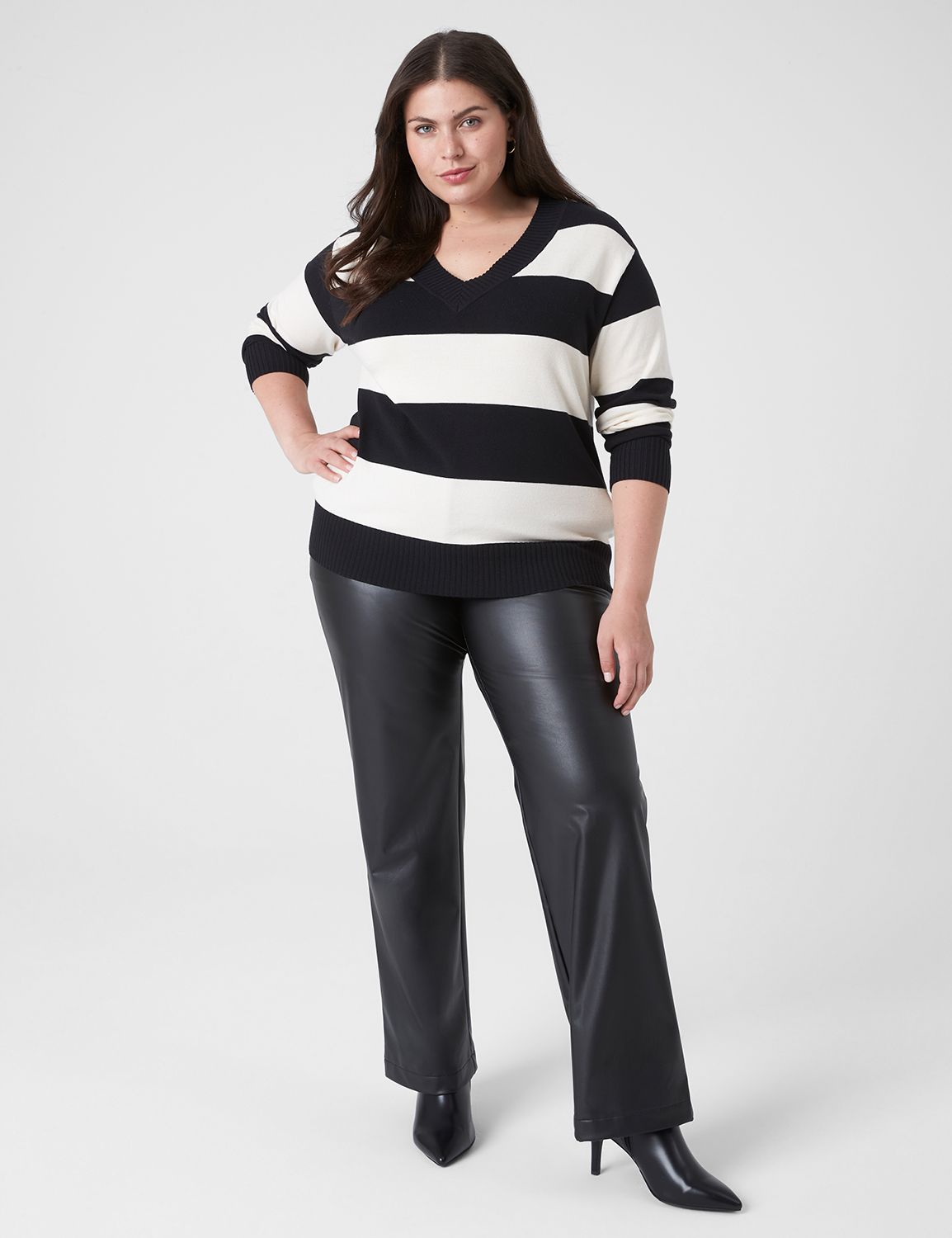 Classic Long Sleeve Striped V-Neck Product Image 3