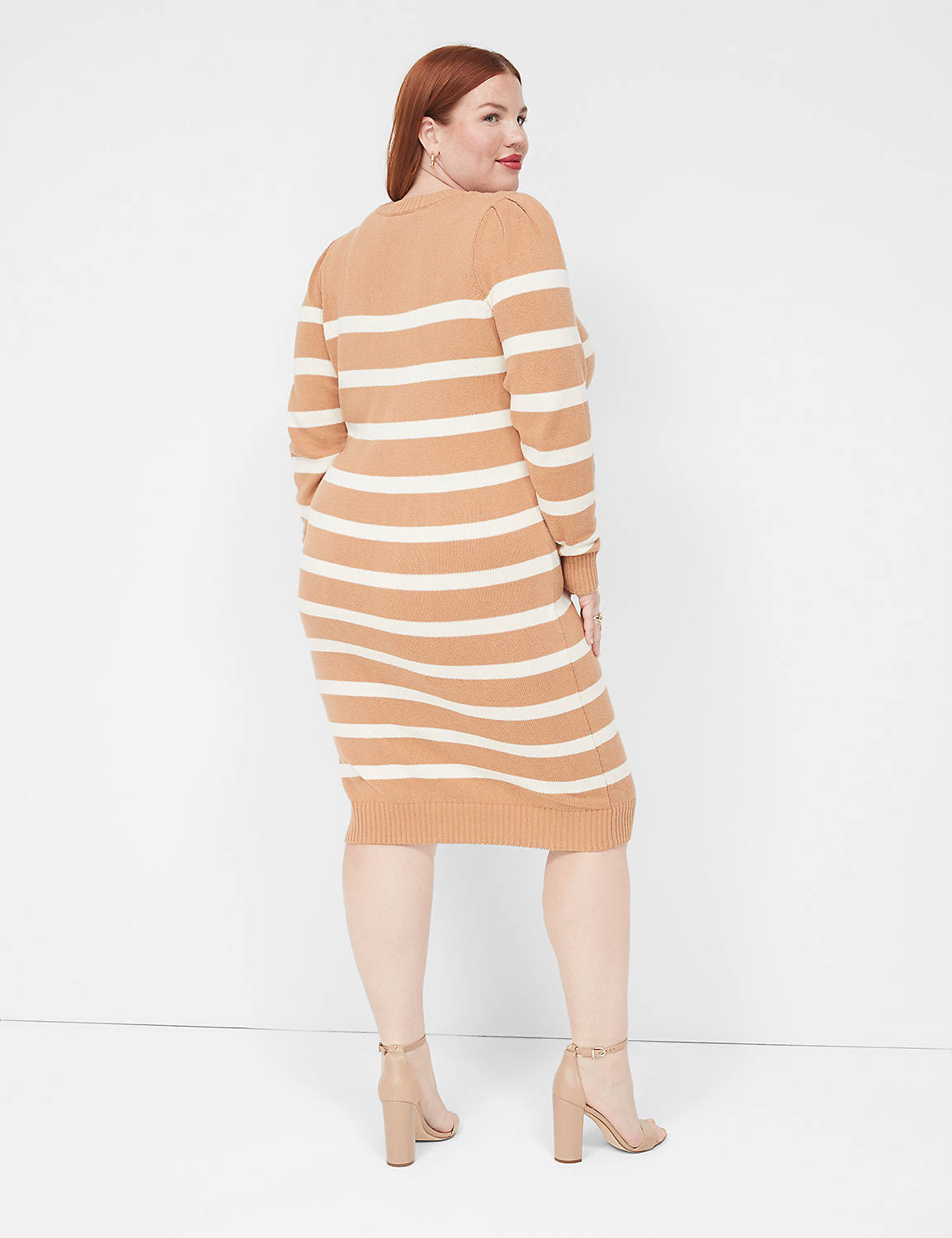 Long Puff Sleeve Striped Crew Neck Product Image 2