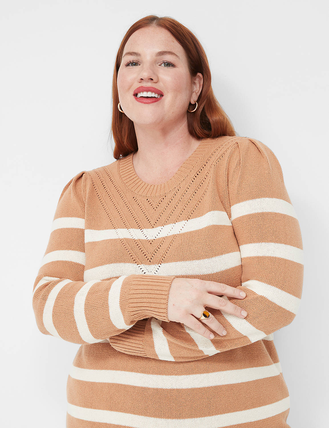 Long Puff Sleeve Striped Crew Neck Product Image 3