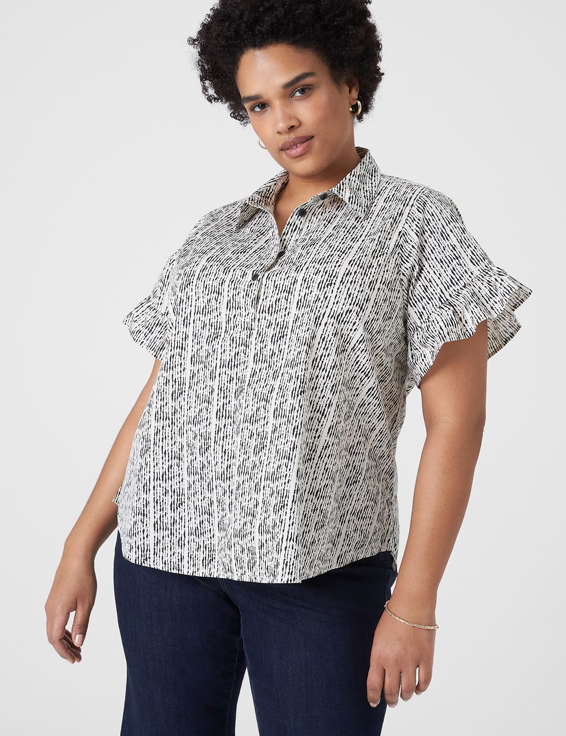 Classic Short Ruffle Sleeve Button | LaneBryant