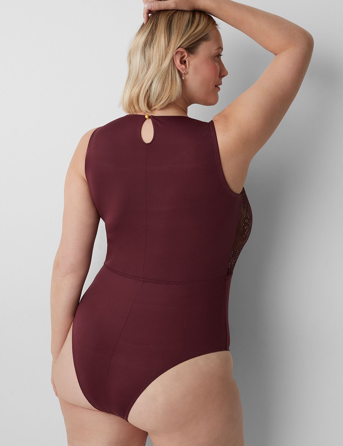 Lane Bryant Mesh & Lace Bodysuit / Maroon