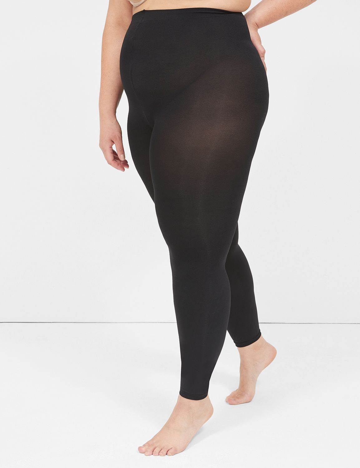 Plus Size Black High Waisted Shaping Footless Tights