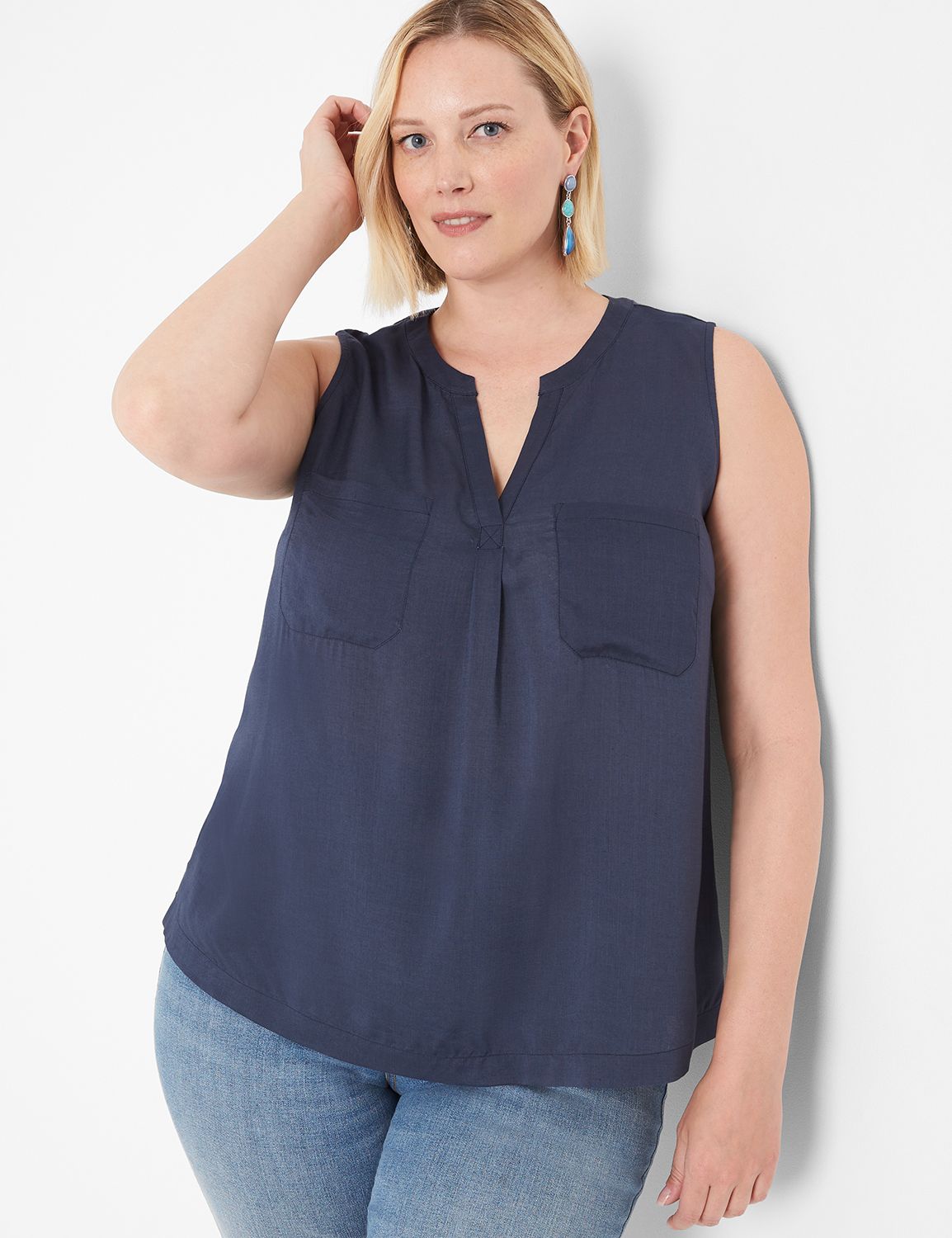 Classic Sleeveless Notch Neck Woven | LaneBryant