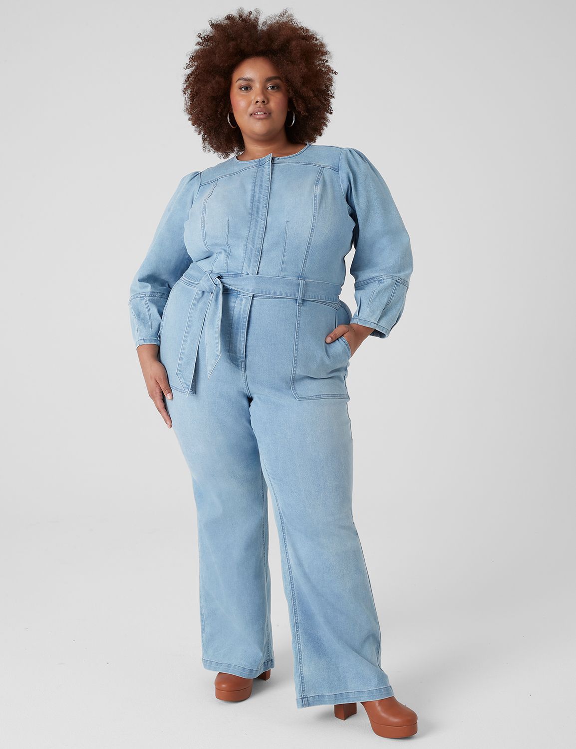 Denim Long-Sleeve Jumpsuit