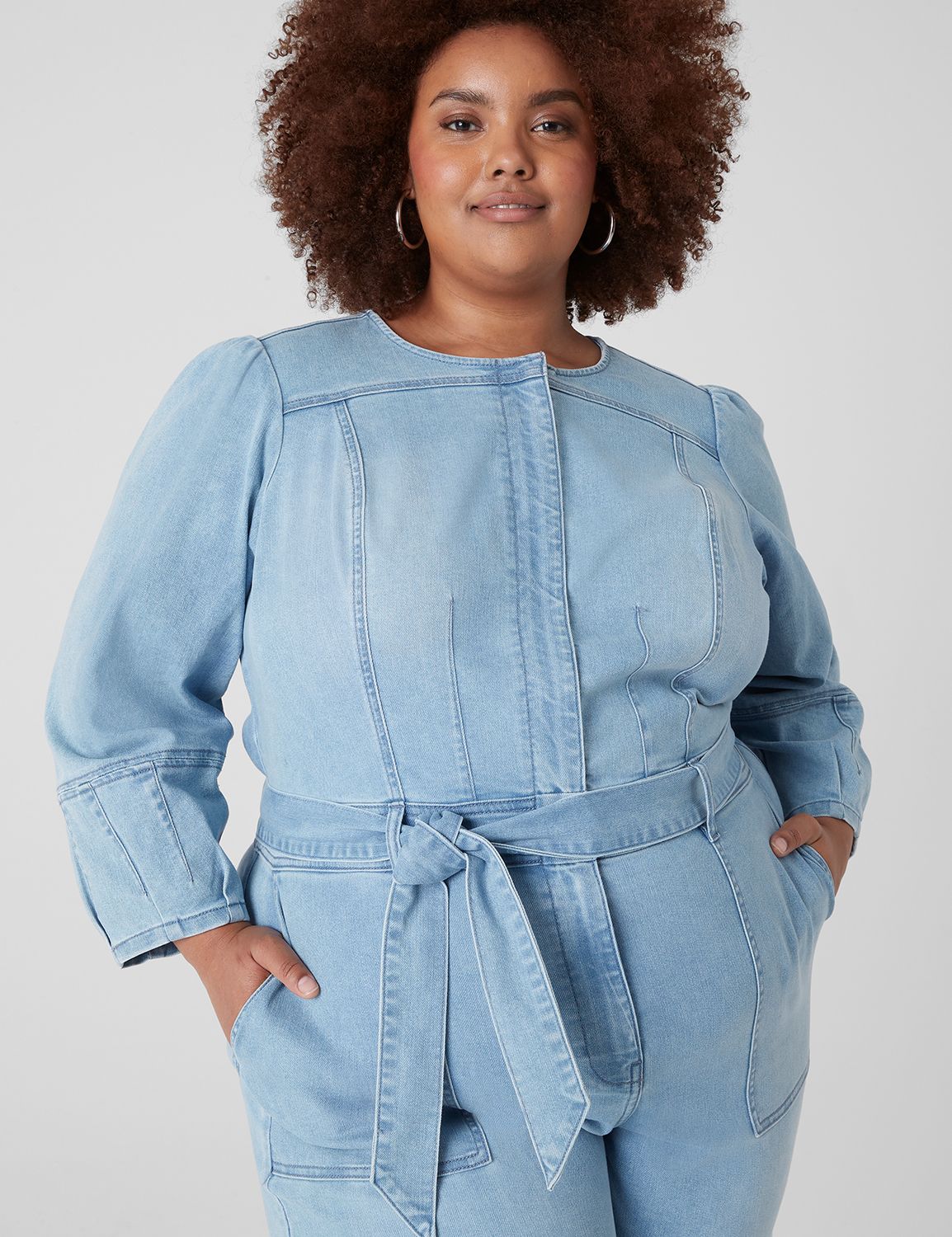 Denim Long-Sleeve Jumpsuit