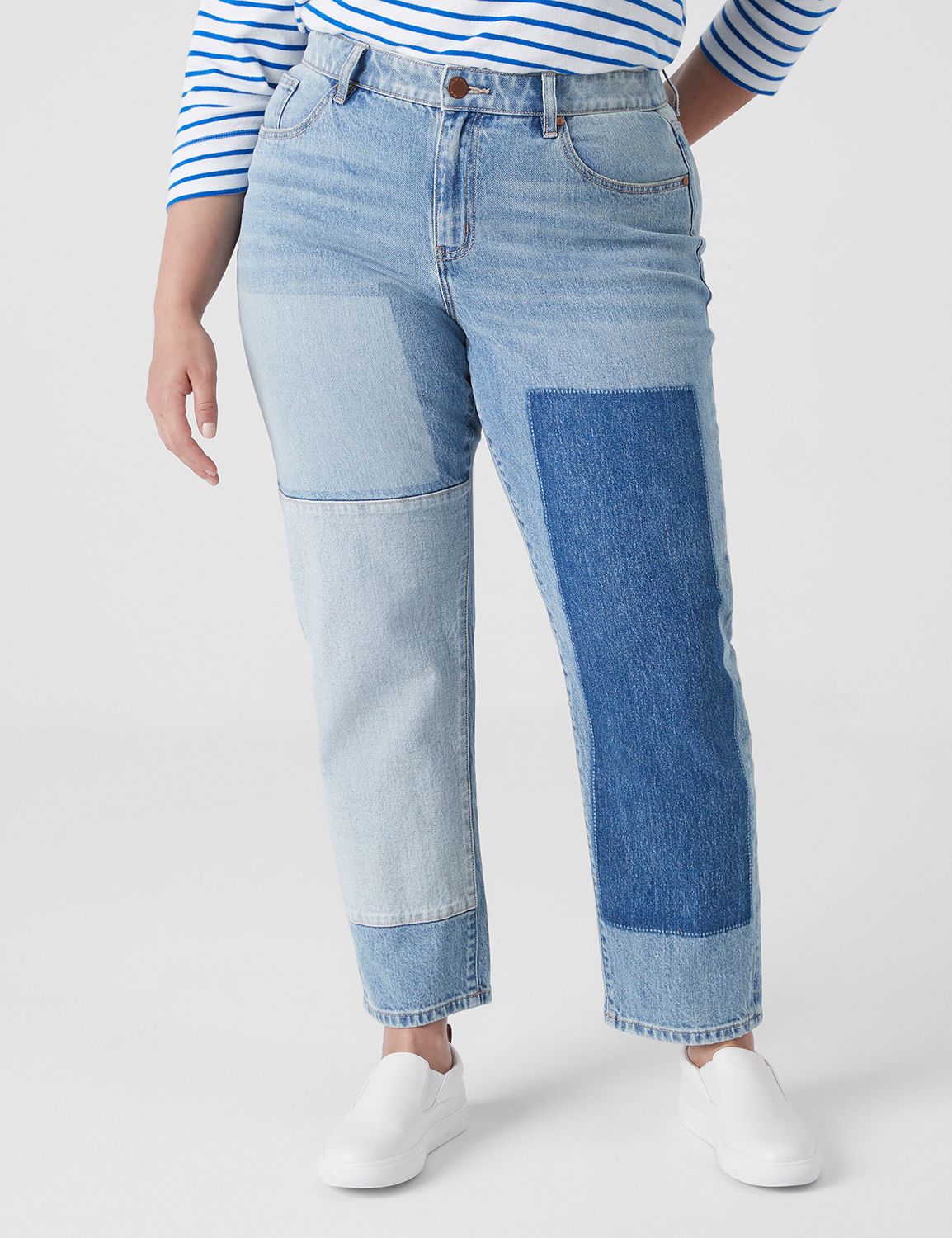 PATCHWORK DENIM BOYFRIEND TROUSERS