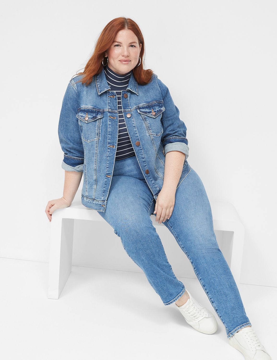 Final Sale Plus Size Face Line Art Jacket in Denim and Black