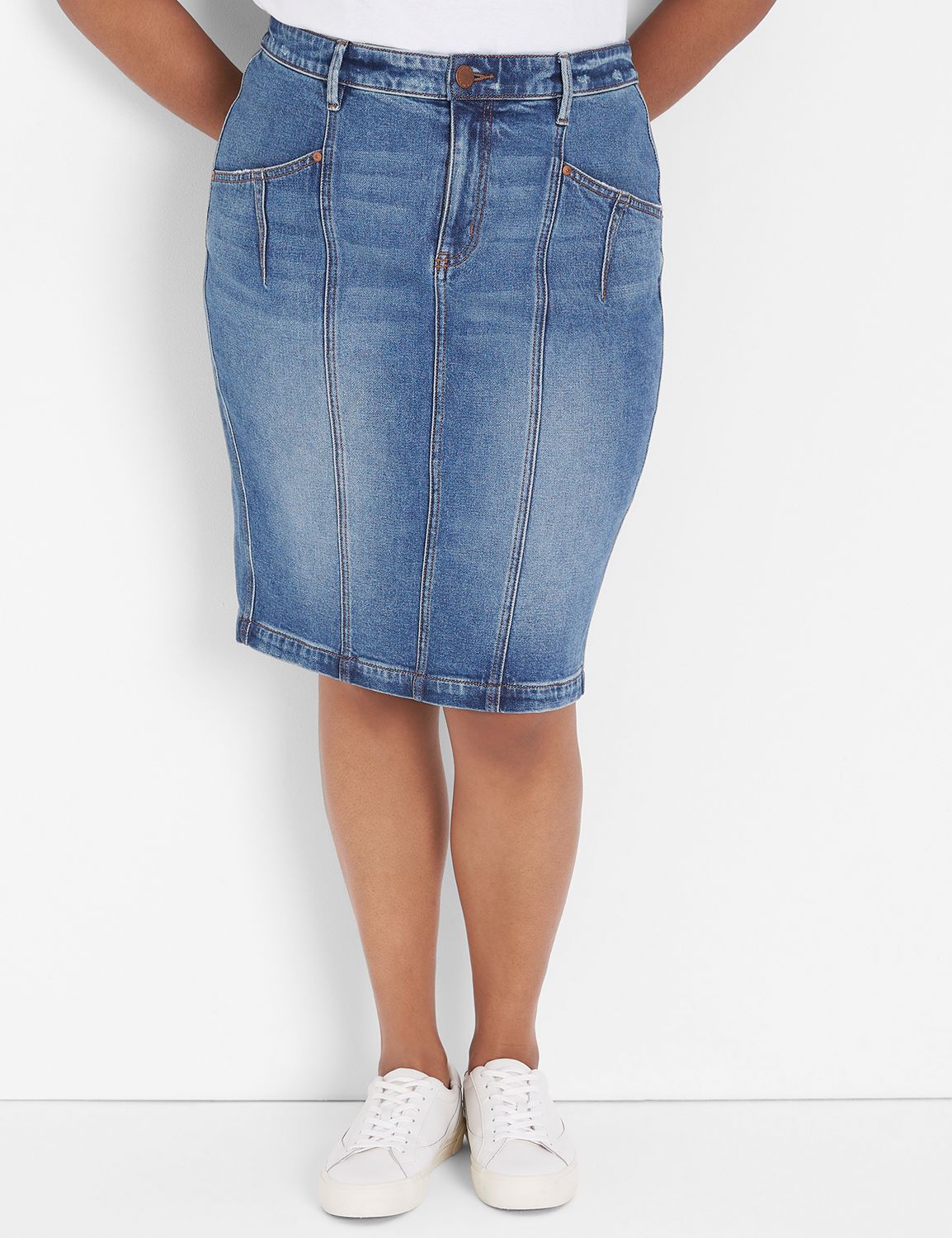 DENIM MIDI SKIRT - SEAMED LILY WASH Product Image 1