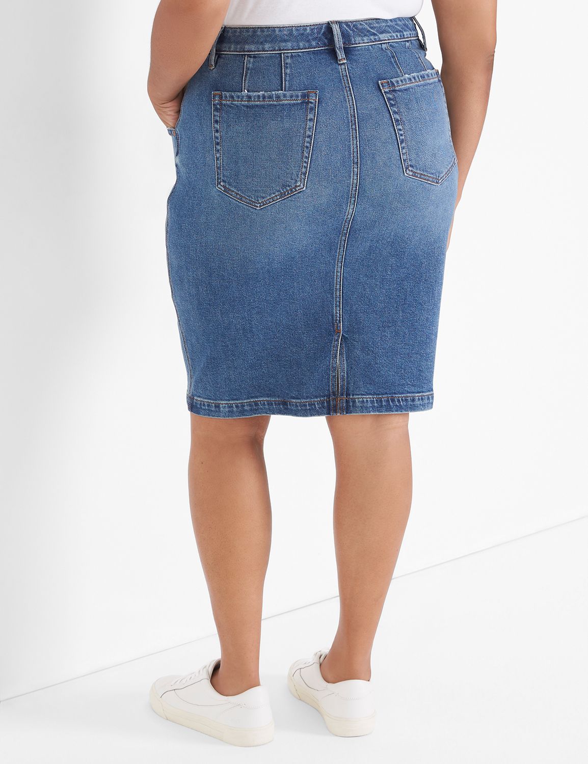 DENIM MIDI SKIRT - SEAMED LILY WASH