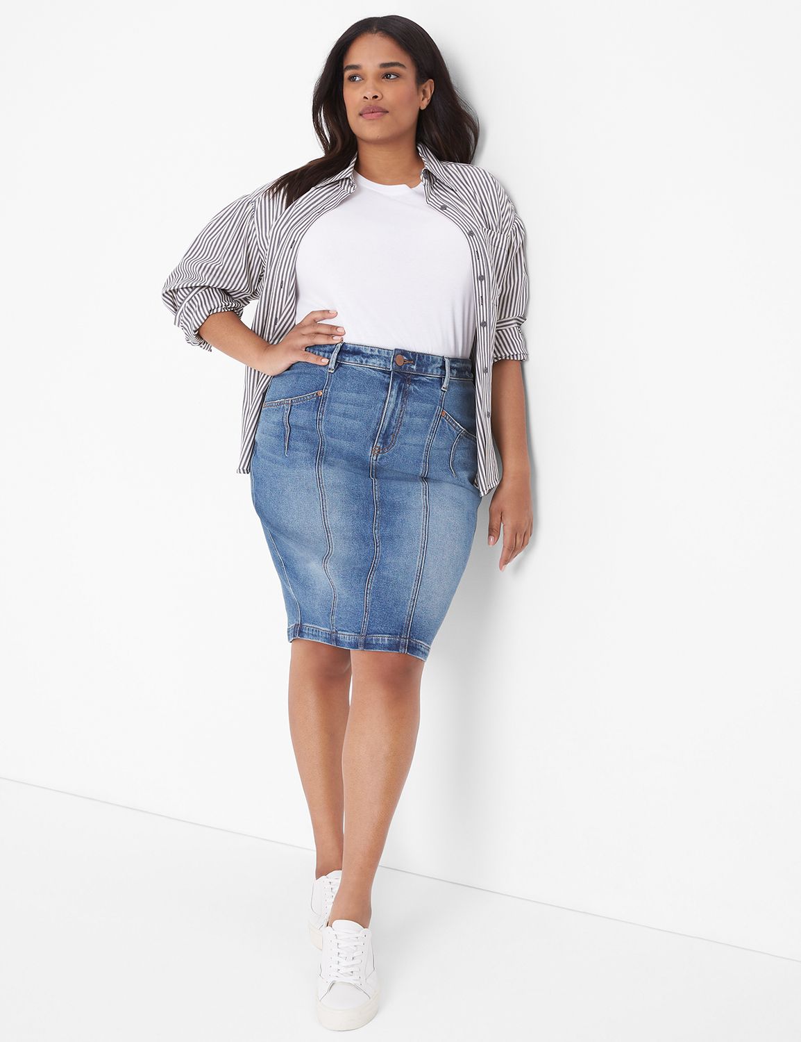 DENIM MIDI SKIRT - SEAMED LILY WASH Product Image 3