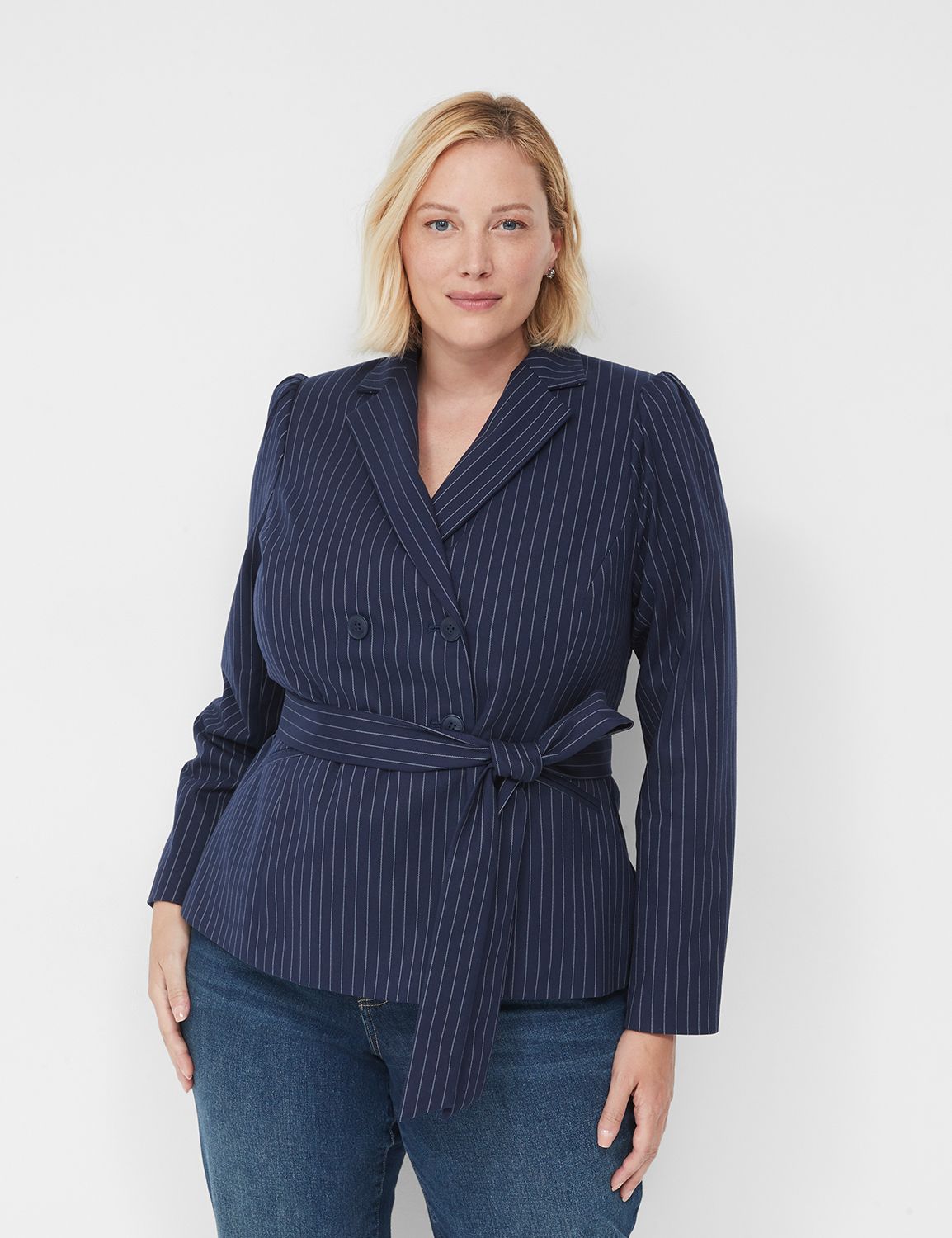 Pinstriped Puff-Sleeve Blazer | LaneBryant