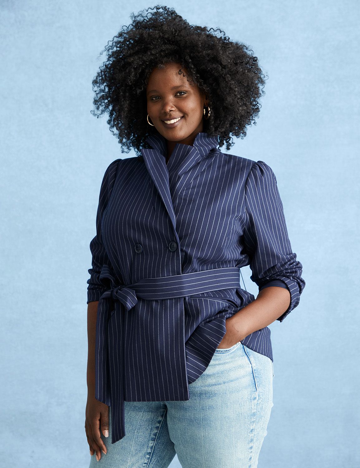 Pinstriped Puff-Sleeve Blazer | LaneBryant