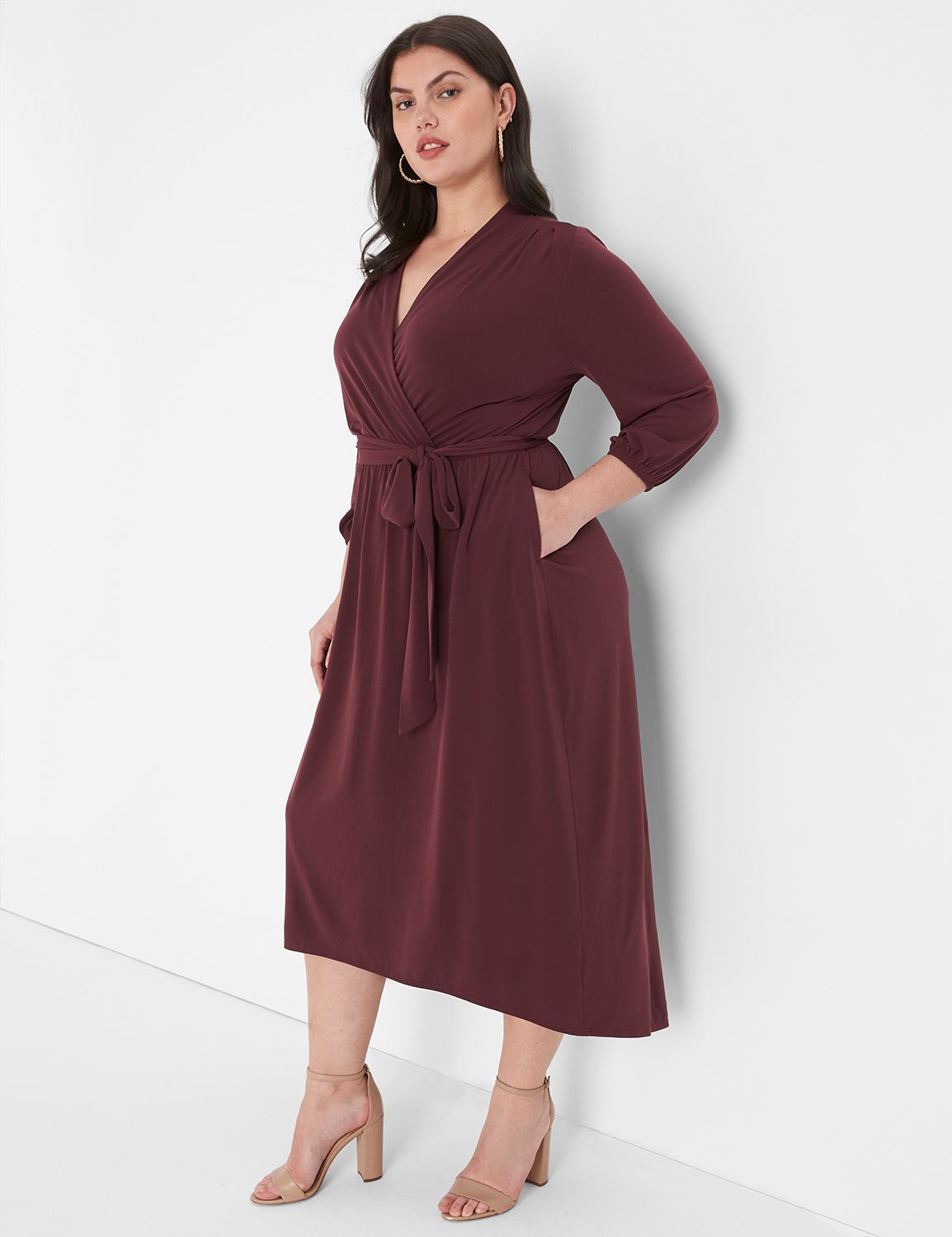 MID SLEEVE FAUX WRAP MIDI DRESS 113 LaneBryant