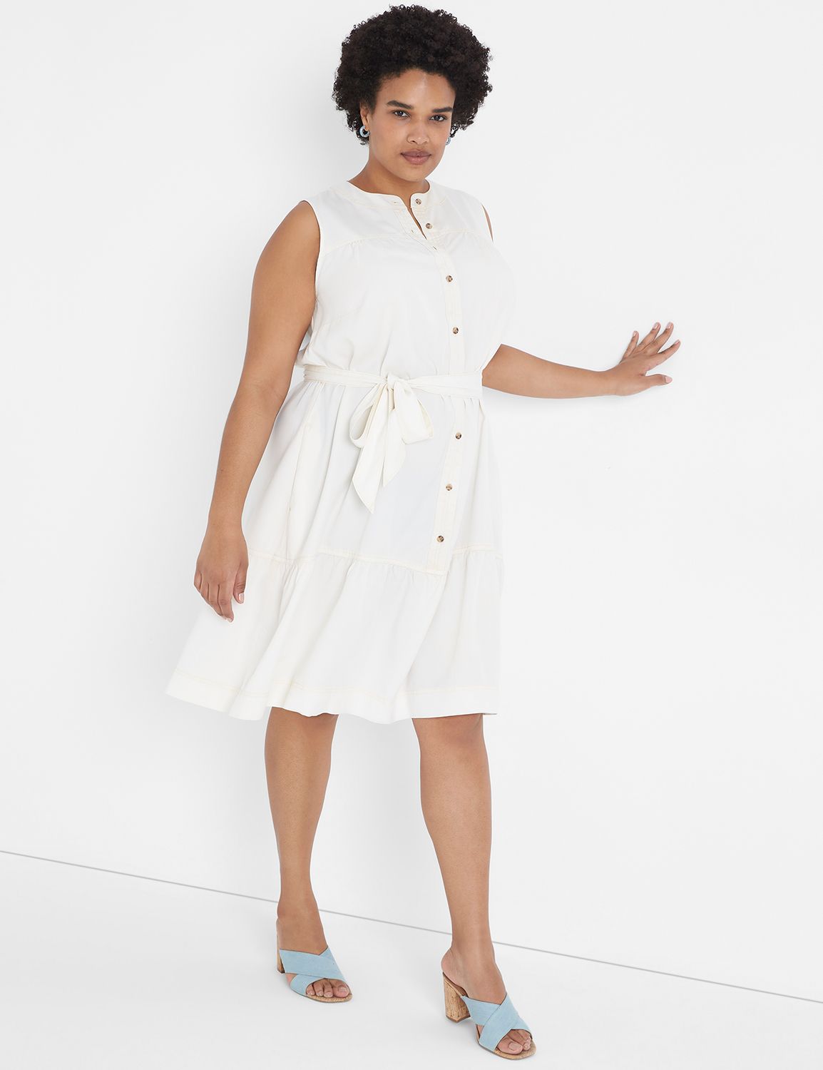 Button-Front Tie-Waist Dress