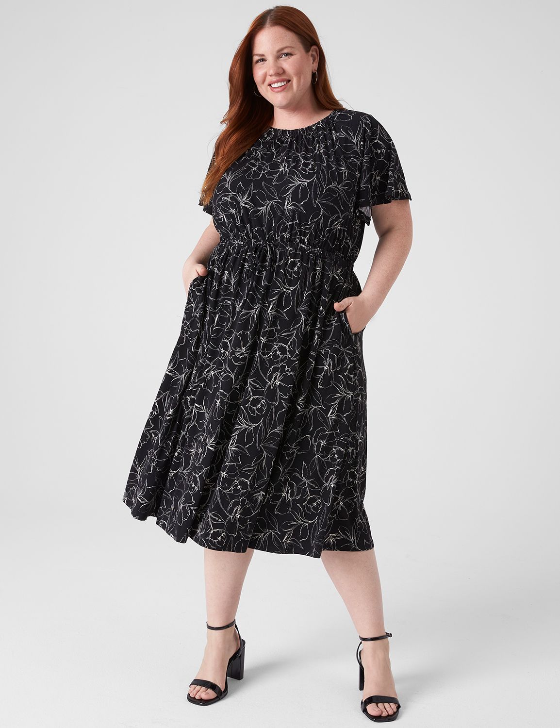 Ruched Crew-Neck Fit & Flare Dress | LaneBryant