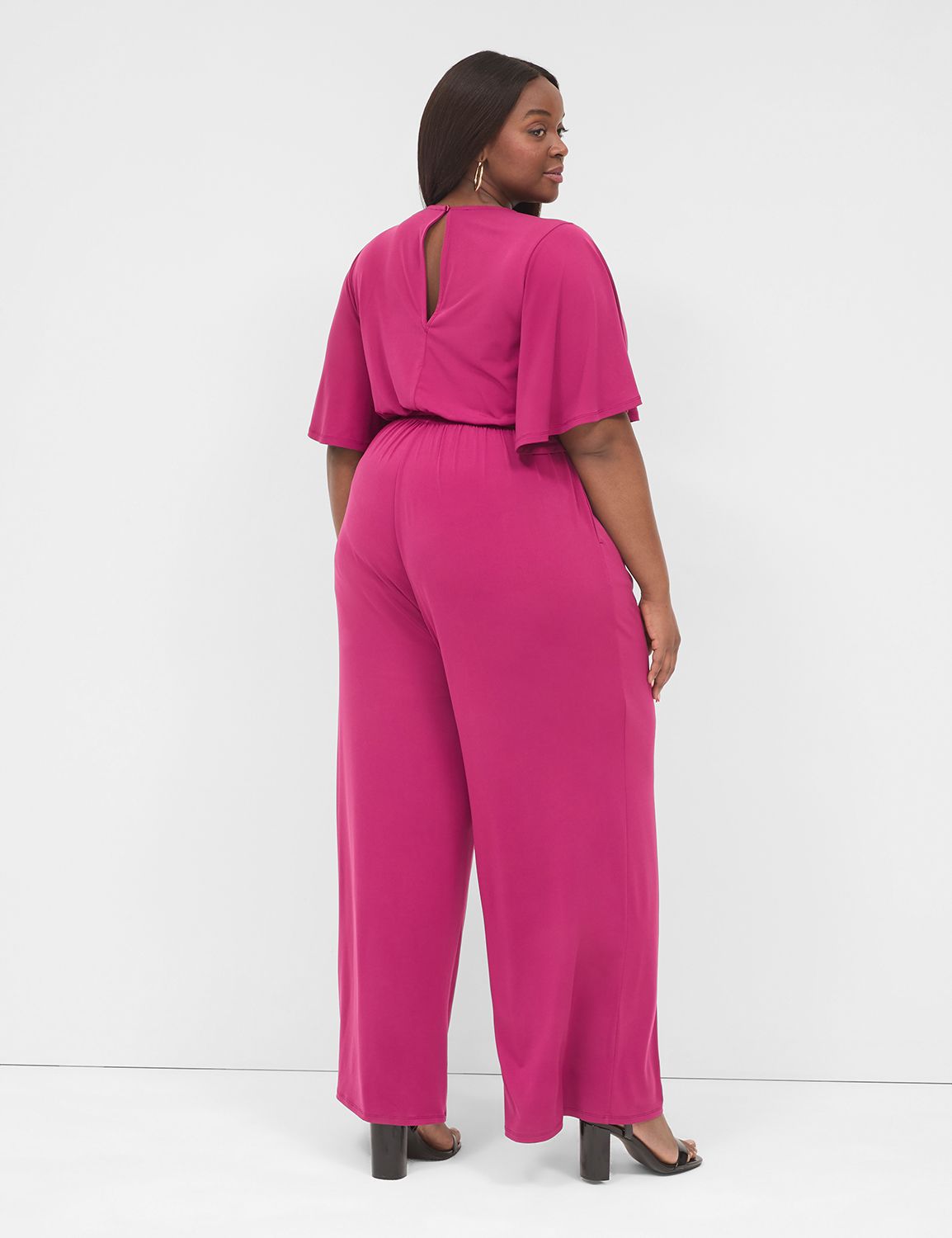 Flutter-Sleeve V-Neck Wide Leg Jersey Jumpsuit | LaneBryant