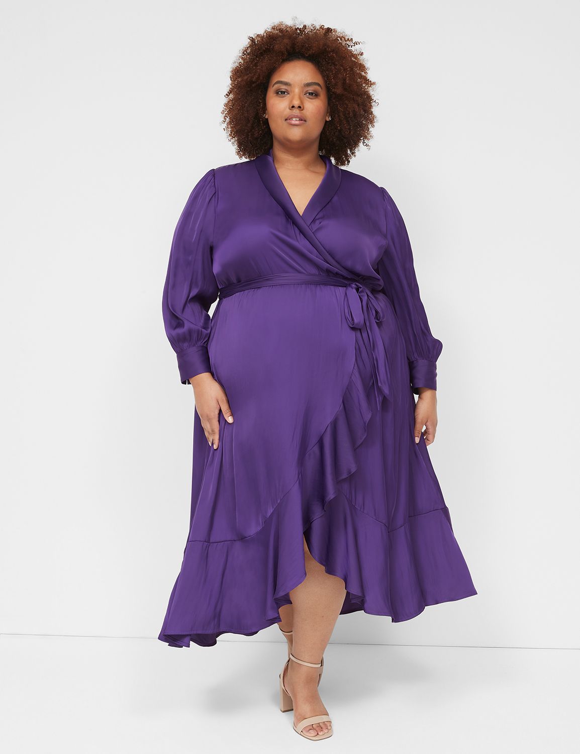 Lurex Blouson-Sleeve Crinkle Knit Dress