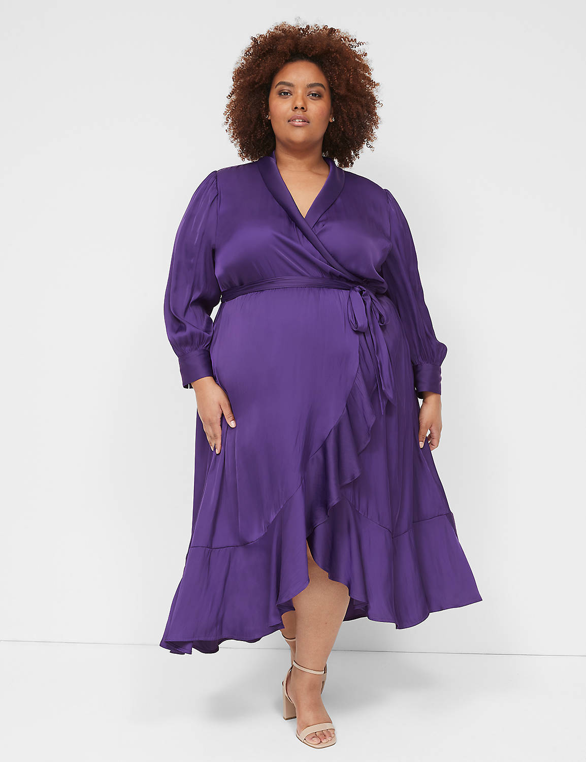 lane bryant blouson-sleeve shawl-collar wrap dress 24 petite violet