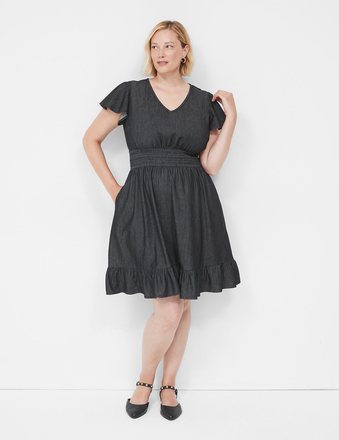 DKNY Women's Smocked Sleeve V-Neck Dress - Casual Comfort Dress With Elegant Details