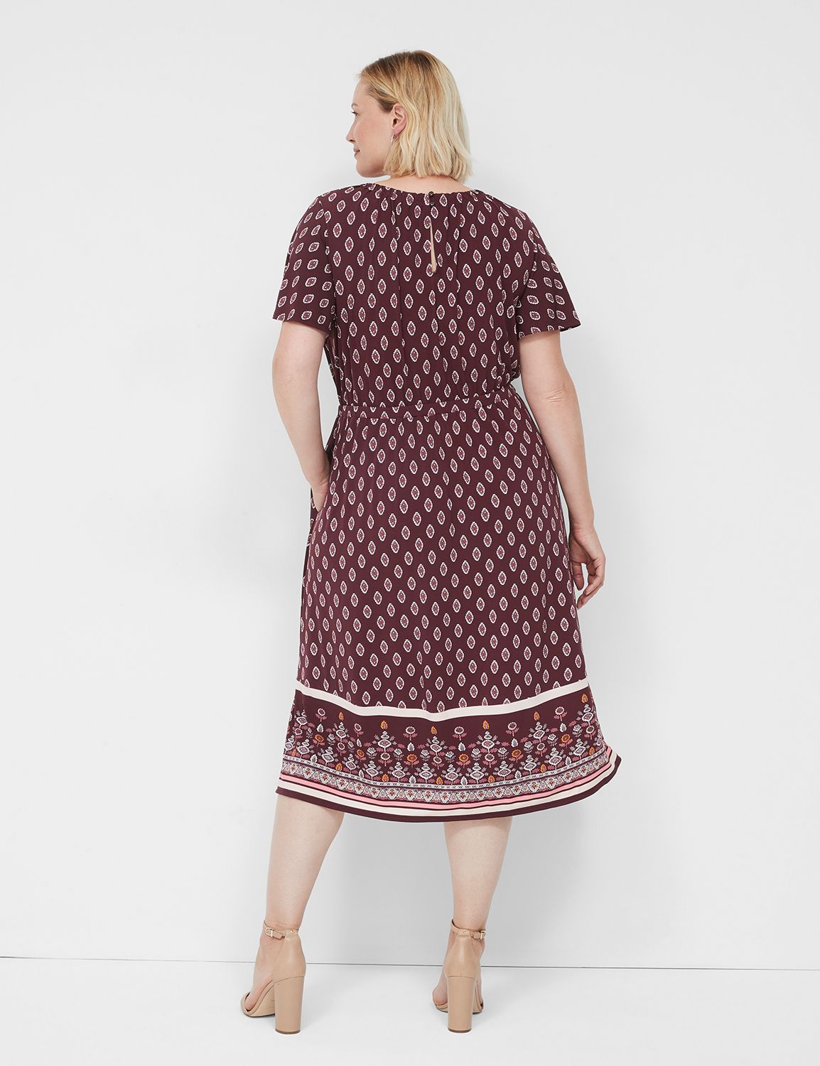 slim fit dress slacks Blue Border Print Fit and Flare Knee Length Dress main image 1