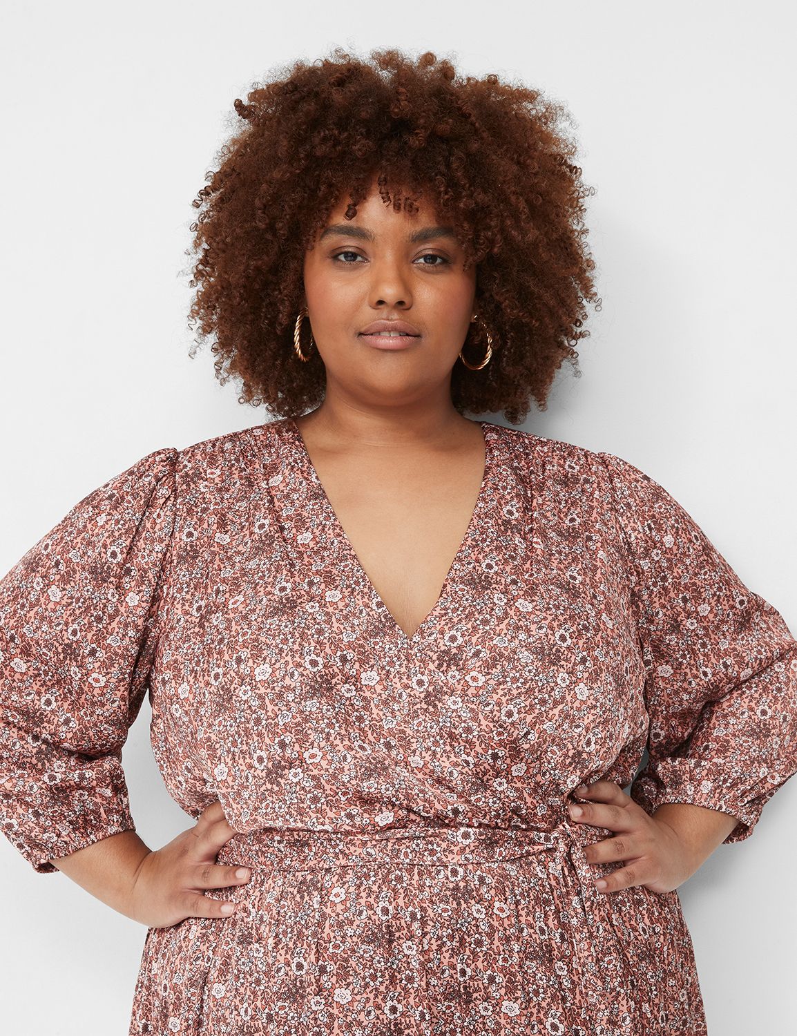 3/4 Sleeve Surplice Flounce Hem Mid | LaneBryant