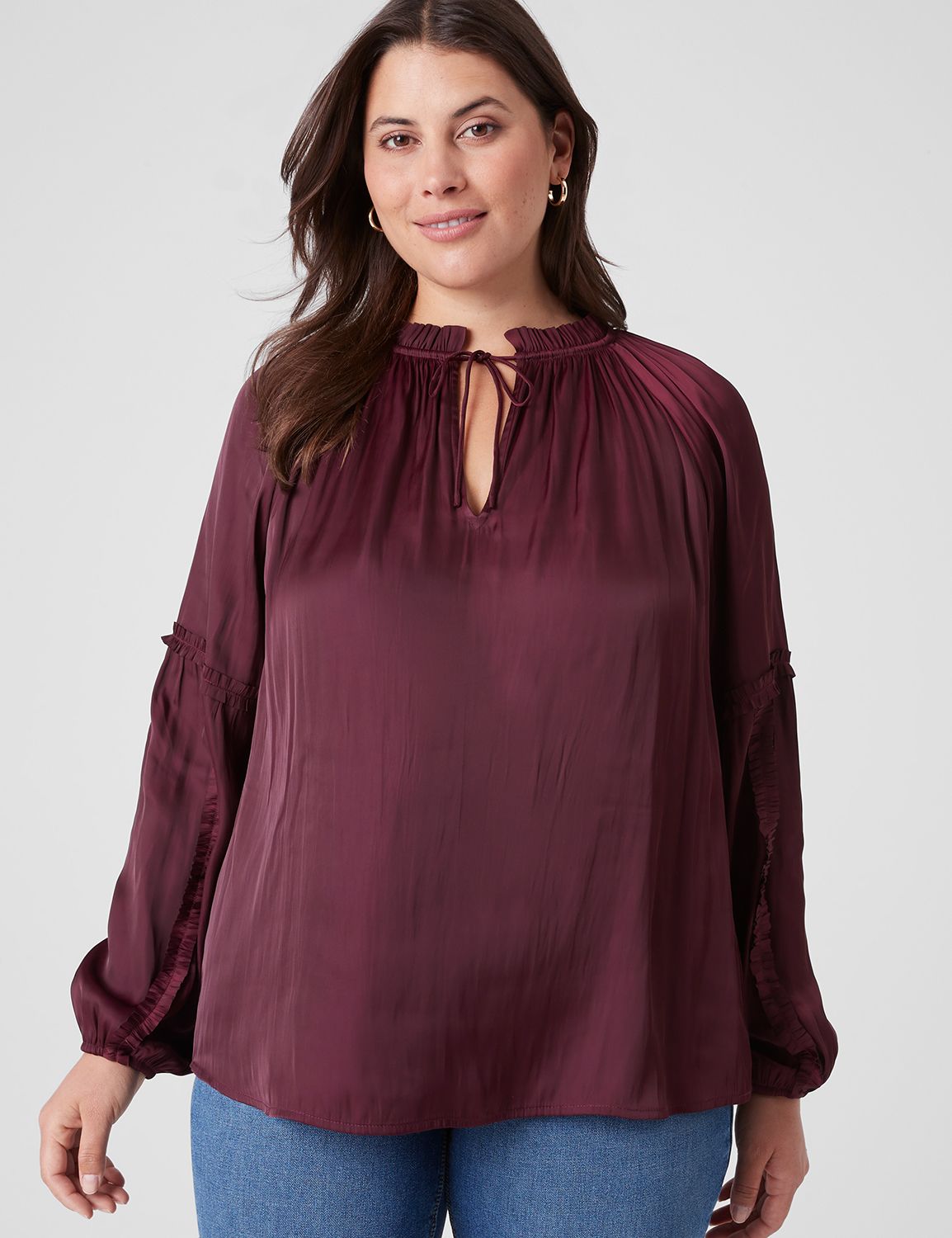 Long-Sleeve Split-Neck Top