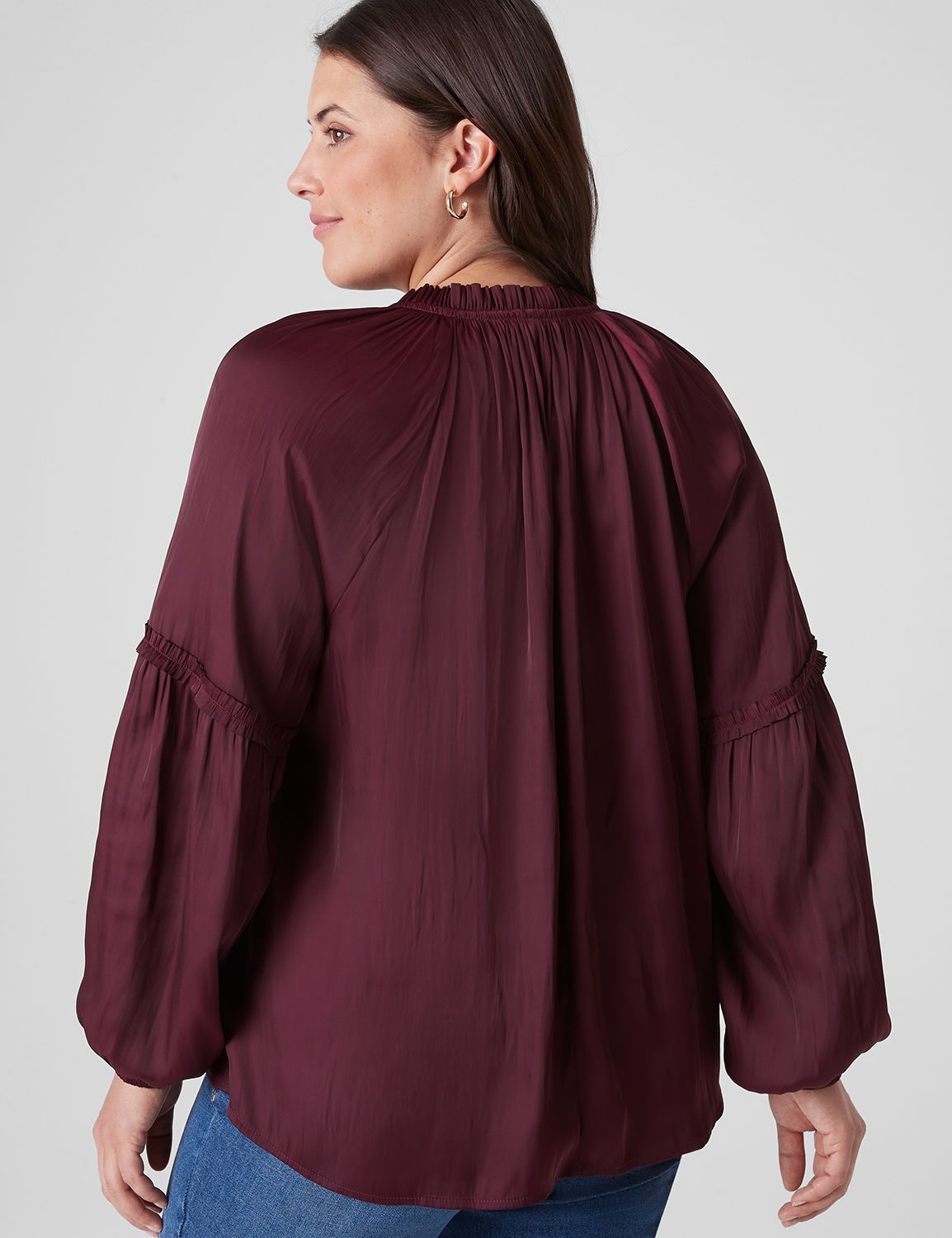 Classic Long Sleeve Ruffle Split Ne | LaneBryant